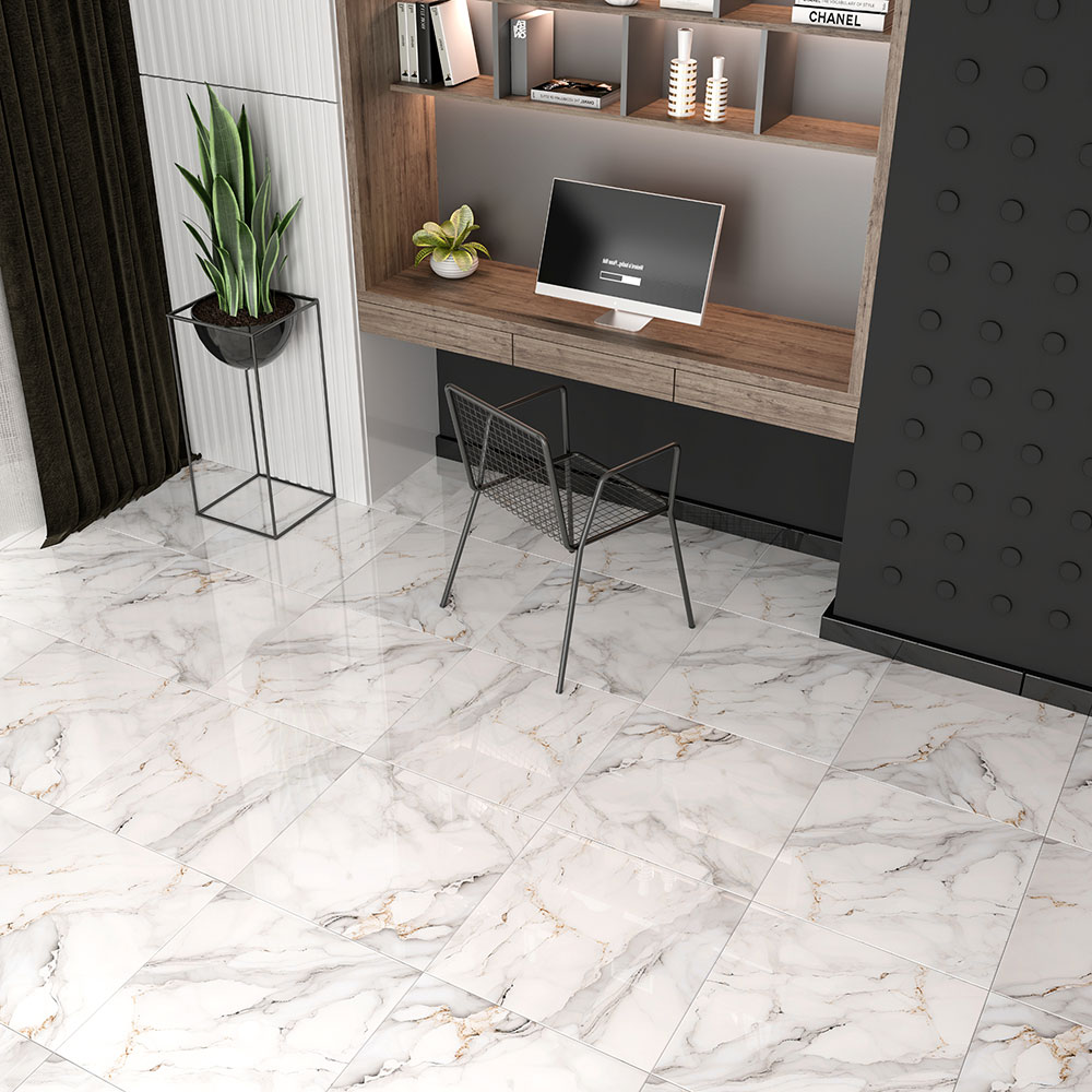 Gresie interior Ramla, marmura alb lucios, 60.5 x 60.5 cm, 10 mm, 1.465 m2/cutie