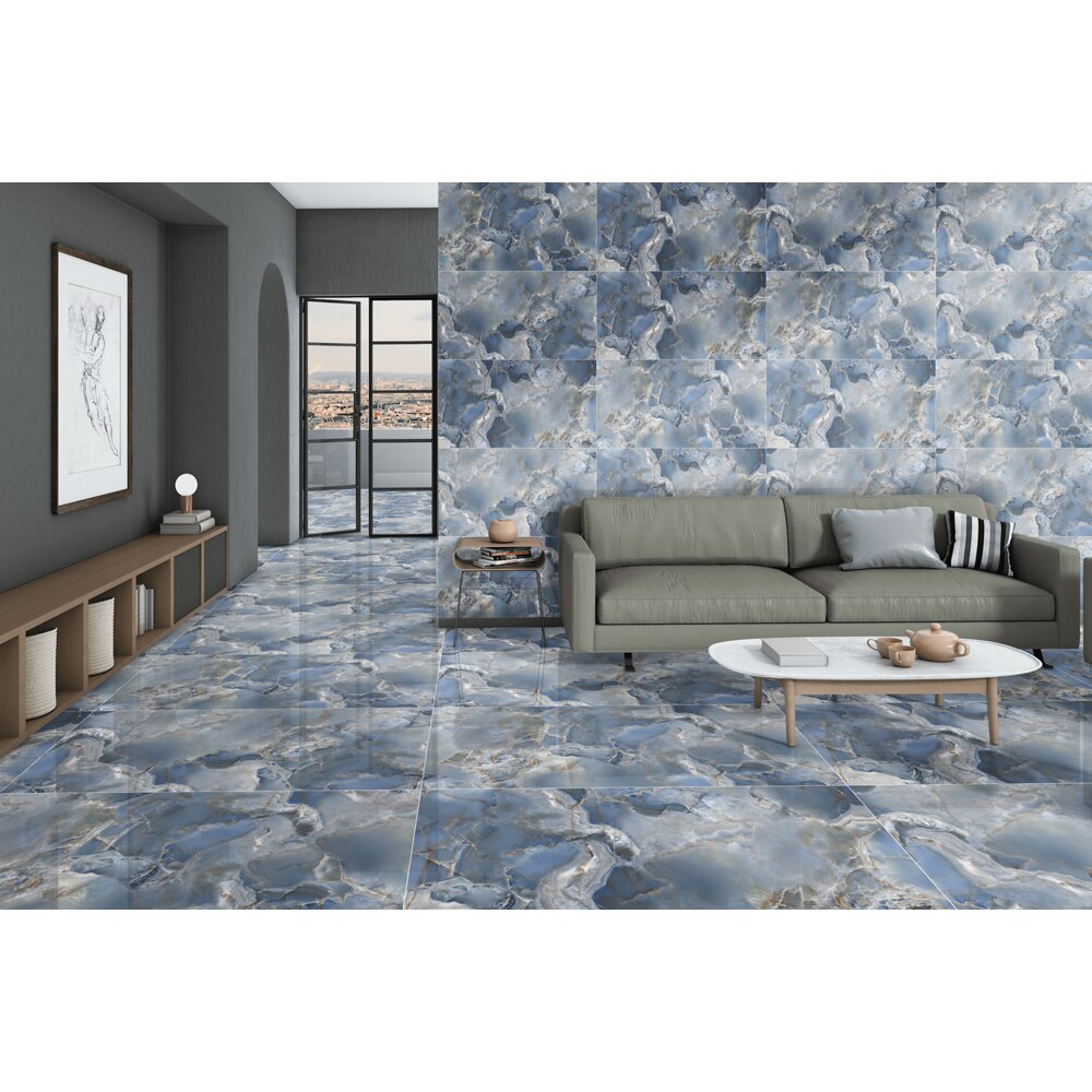 Gresie interior/exterior Testa Blue GS Carving, albastru, lucioasa, 60 x 120 cm, 1.44 mp/cutie, PEI 3
