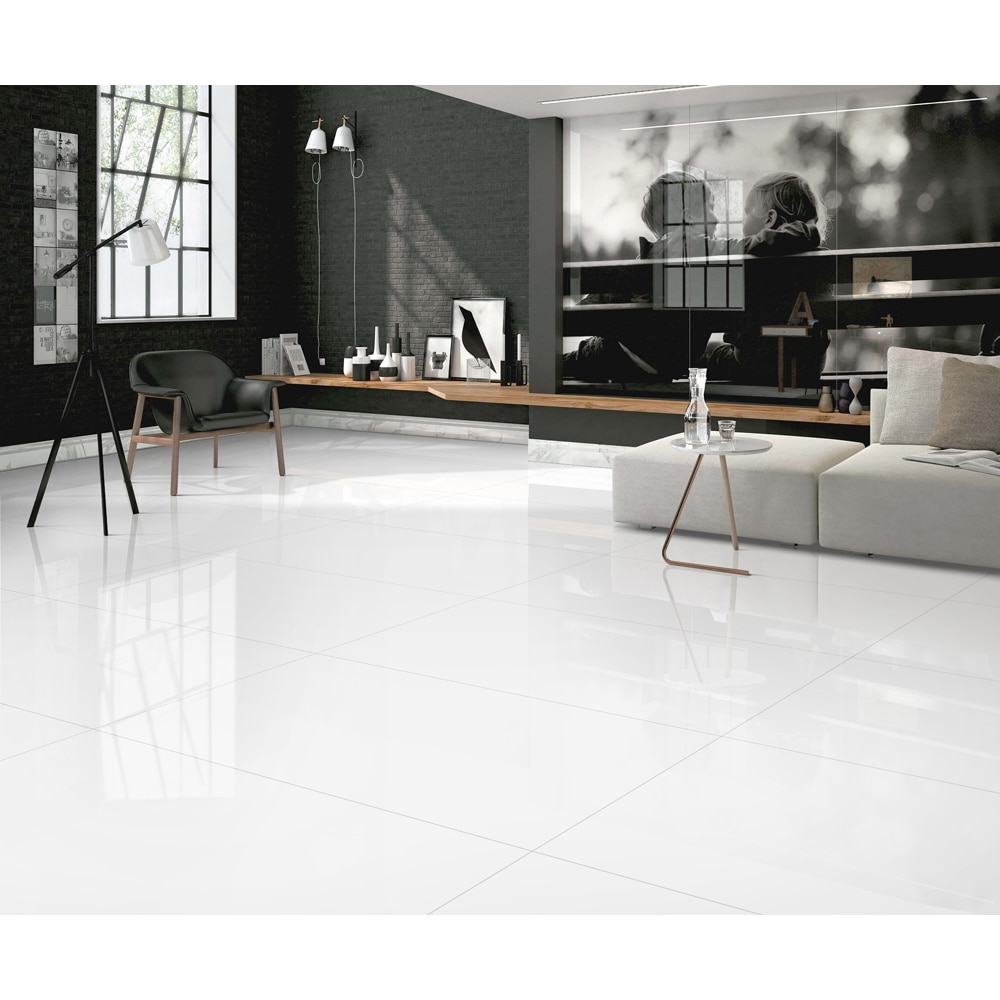 Gresie interior/exterior Ice White, alb, lucioasa, 60 x 120 cm, 2.16 mp/cutie, PEI 3
