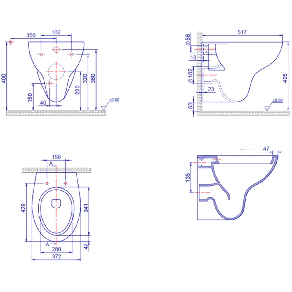 Set vas WC si rezervor incastrat WIRQUIN, montaj suspendat, evacuare orizontala, ceramica, 6l, alb