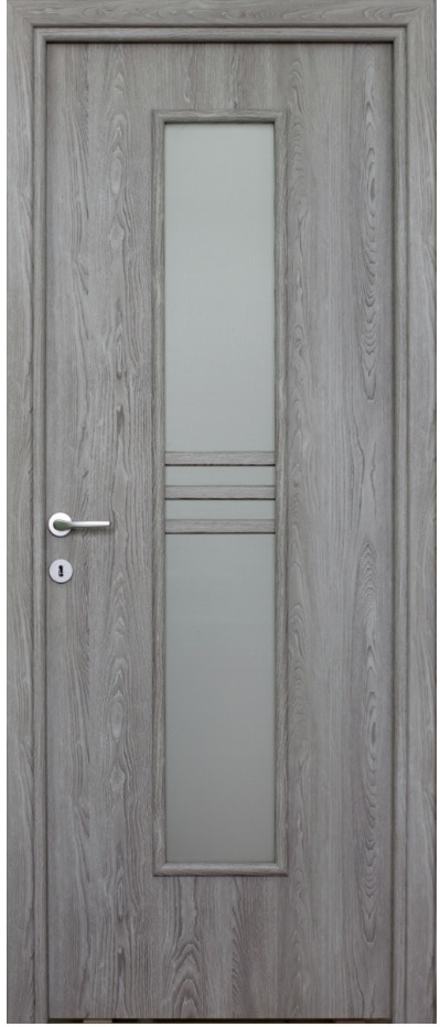 Usa de interior cu geam, gri, reversibila, mdf, 203 x 68 cm, toc inclus • Karpat