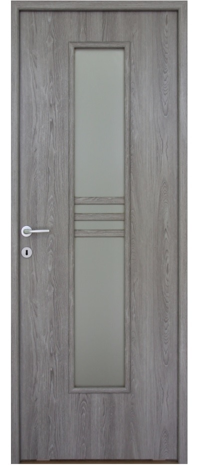 Usa de interior cu geam, gri, reversibila, mdf, 203 x 68 cm, toc inclus • Karpat