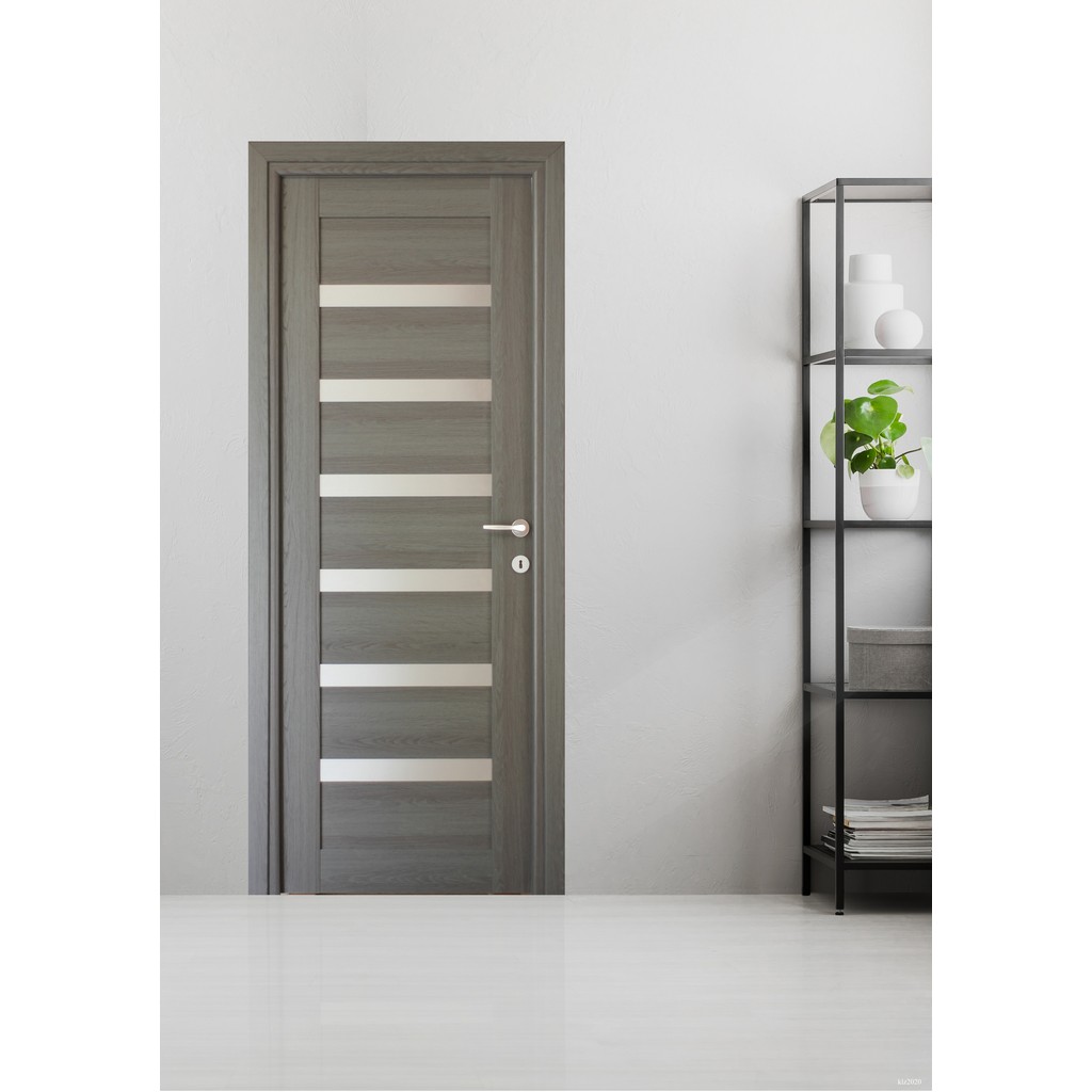 Usa de interior cu geam, antracit, reversibila, mdf, 203 x 78 cm, toc inclus  Linneya