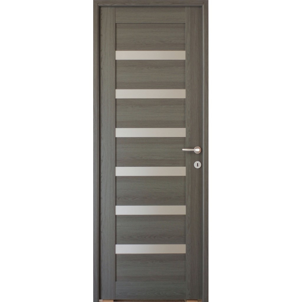 Usa interior Linneya, cu geam, reversibila, MDF, 88 x 203 cm, gri antracit