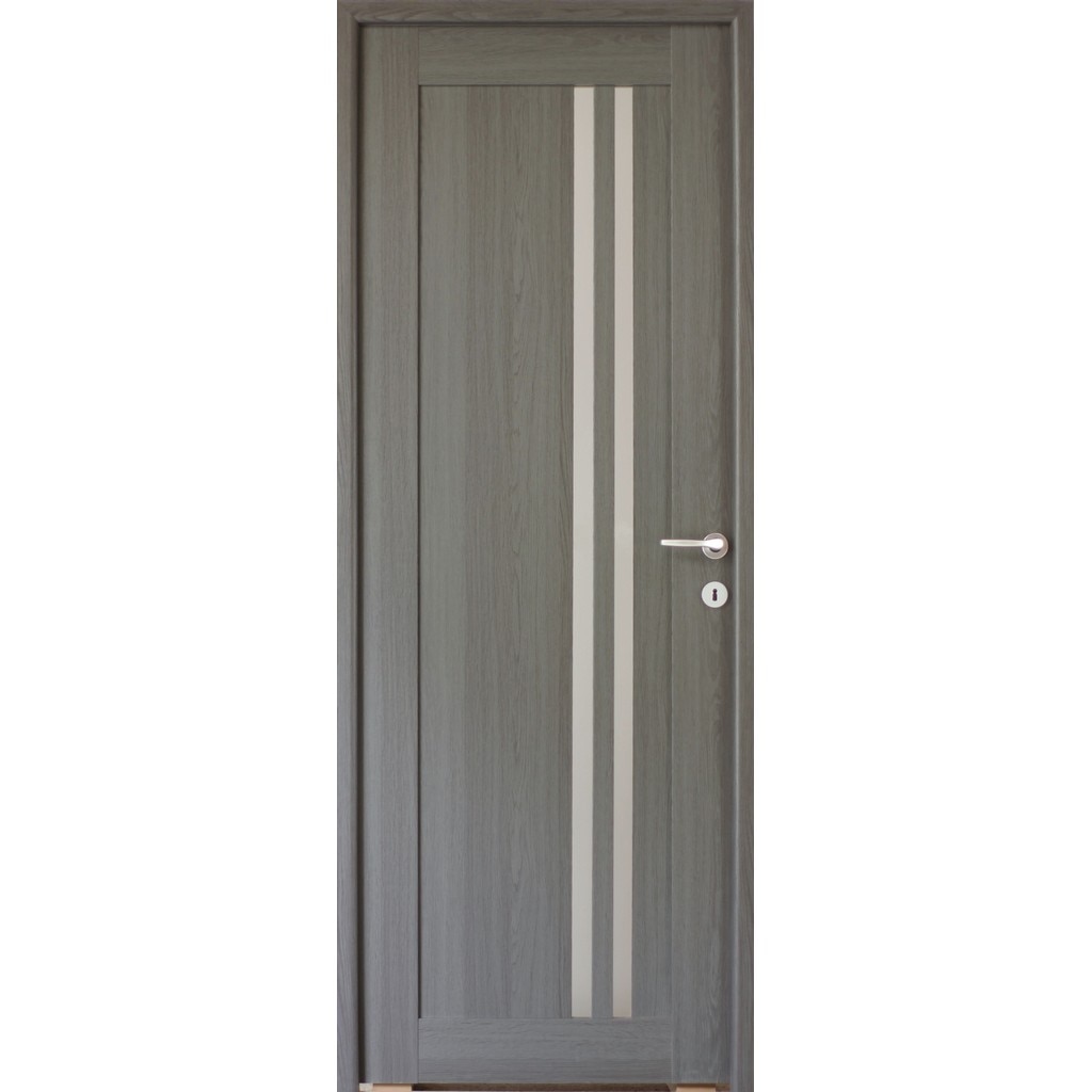 Usa interior Della, cu geam, reversibila, MDF, 78 x 203 cm, gri antracit