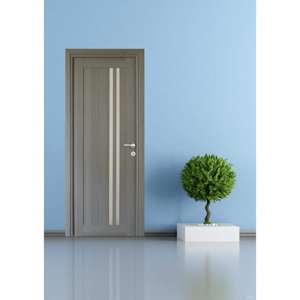 Usa de interior cu geam, antracit, reversibila, mdf, 203 x 88 cm, toc inclus  Della