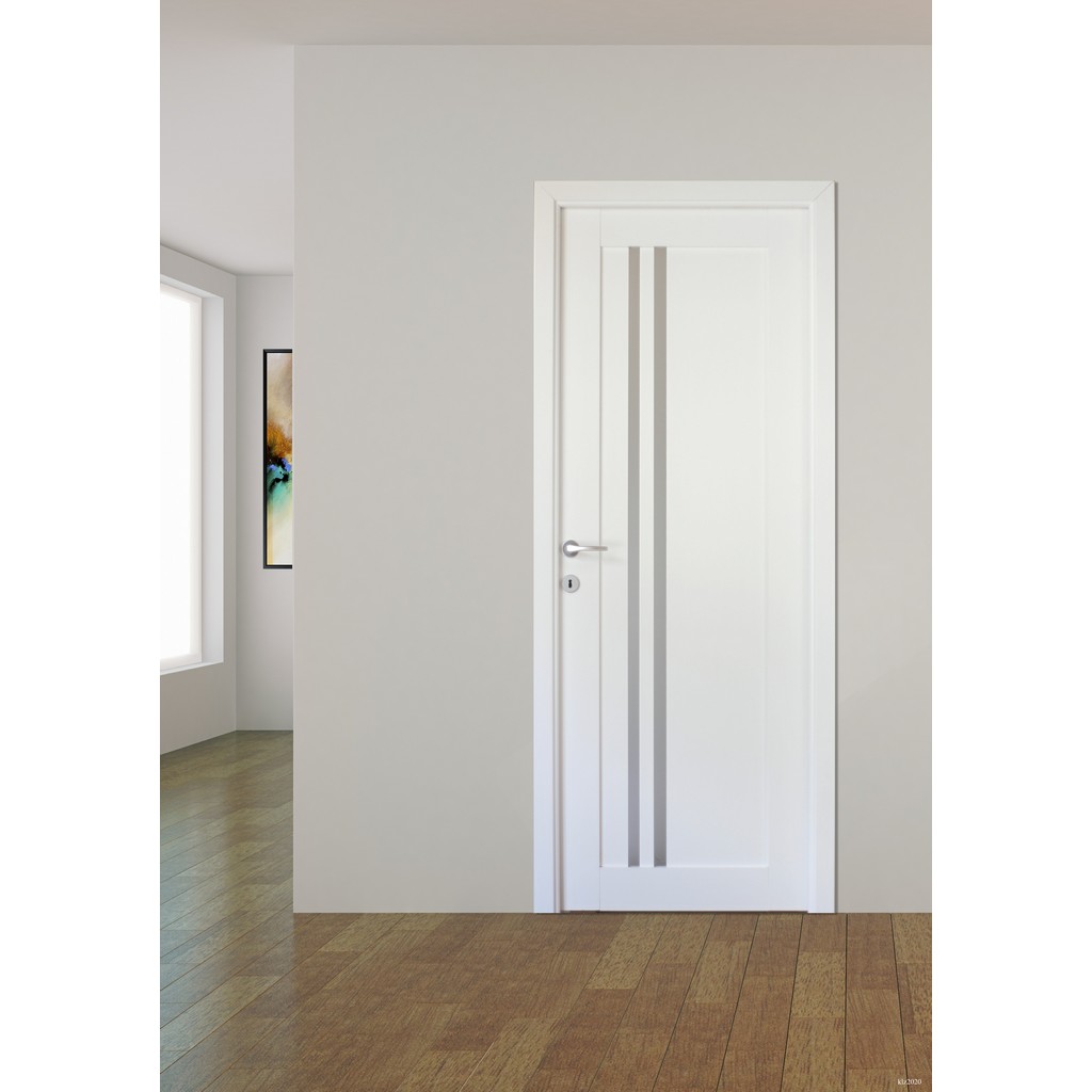 Usa de interior cu geam, alb, reversibila, mdf, 203 x 78 cm, toc inclus  Della