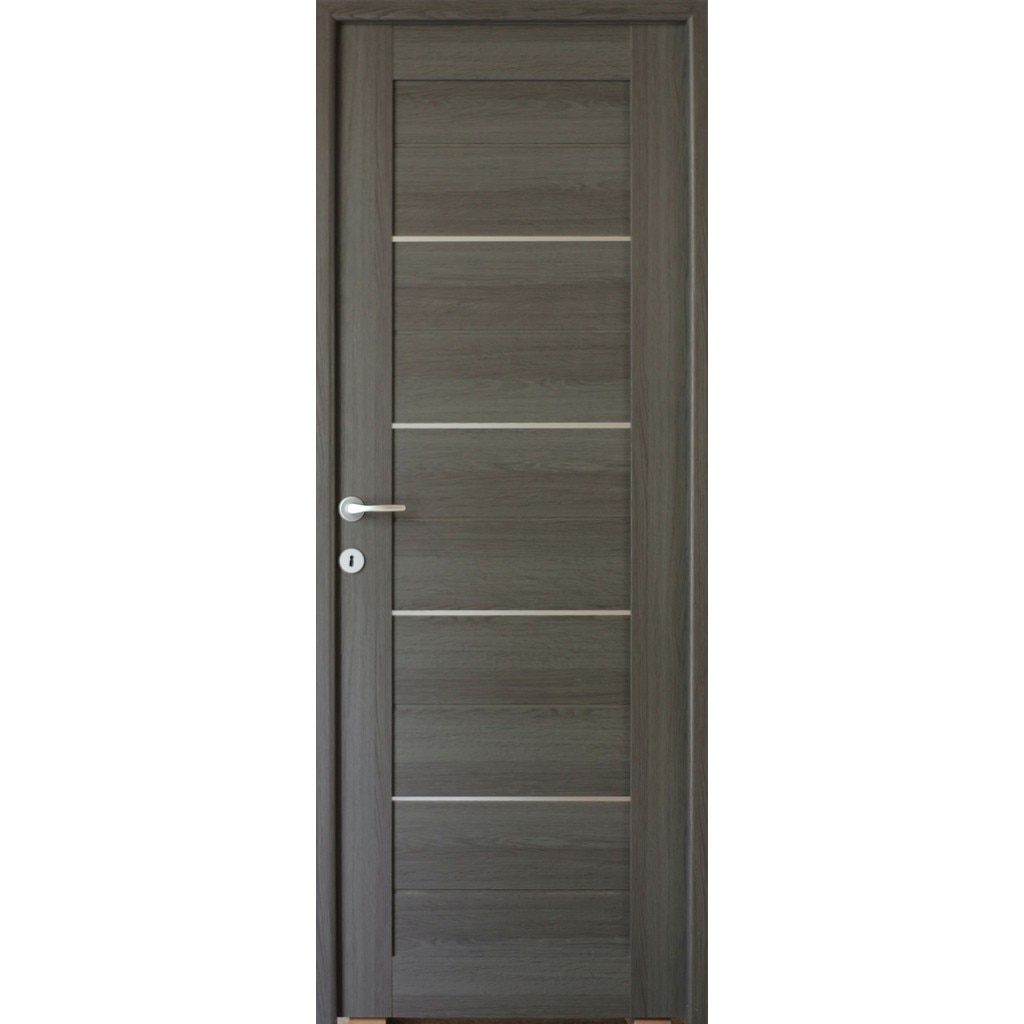 Usa interior Mirra, cu geam, reversibila, MDF, 68 x 203 cm, gri antracit