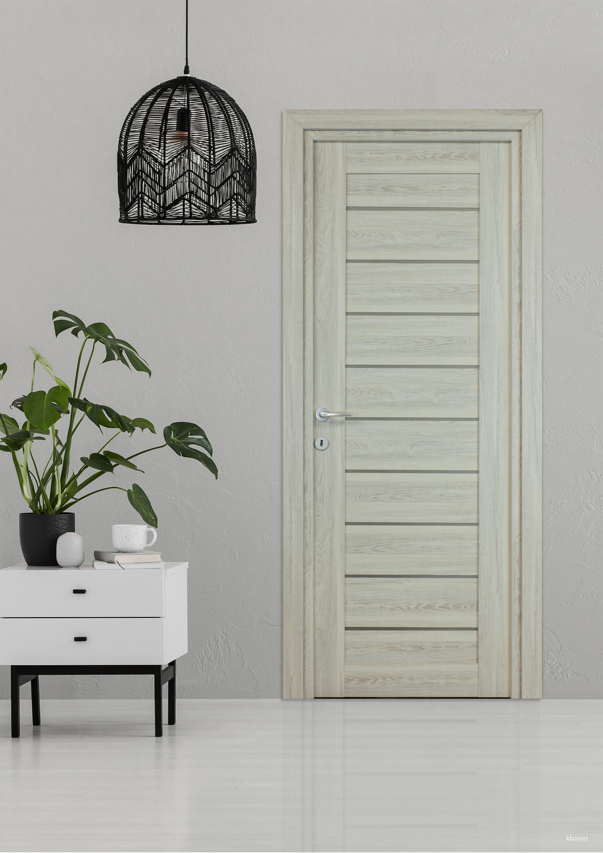 Usa de interior cu geam, gri, reversibila, mdf, 203 x 68 cm, toc inclus  Tarra