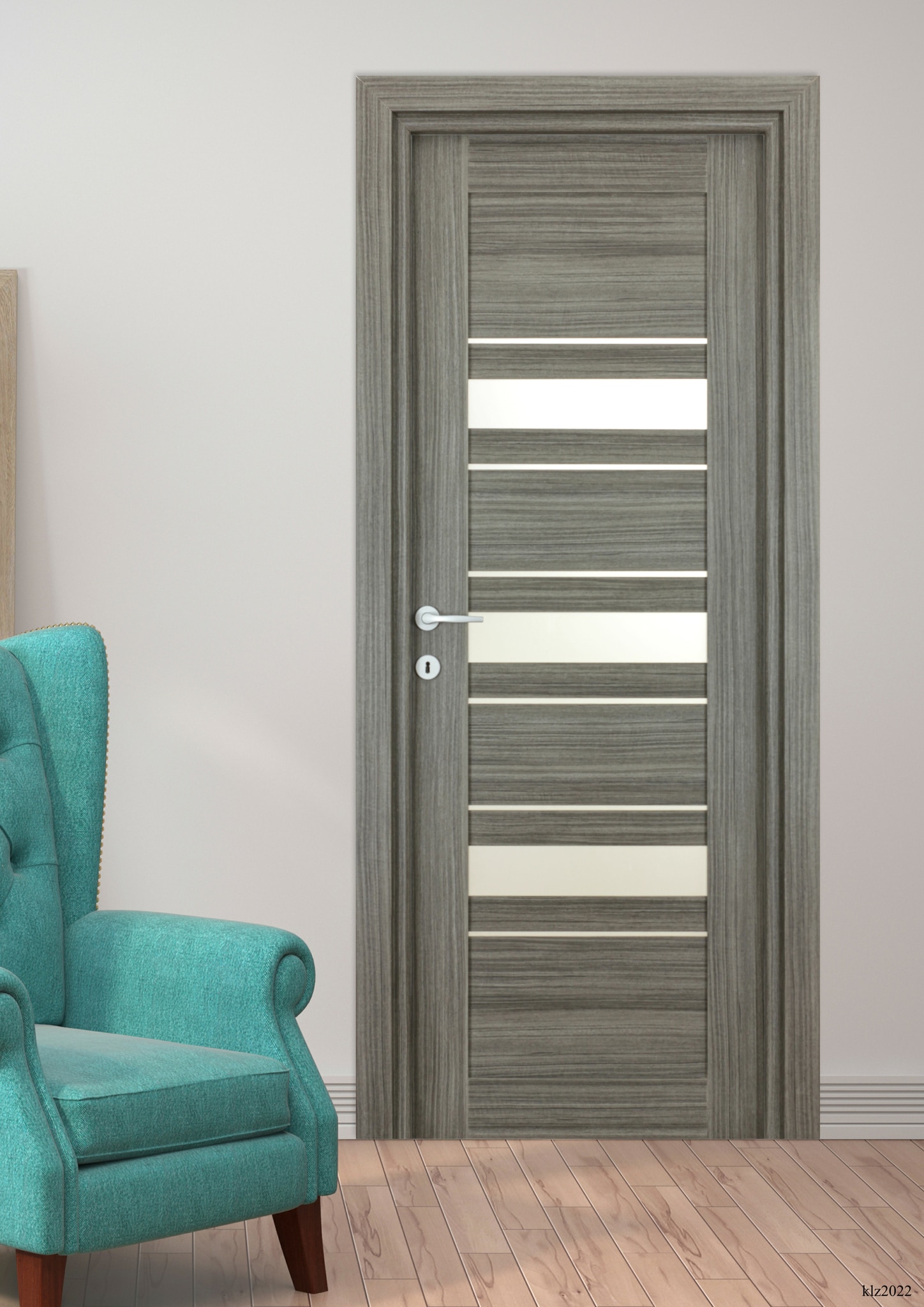 Usa interior Dora, cu geam, reversibila, MDF, 78 x 203 cm, negru periat