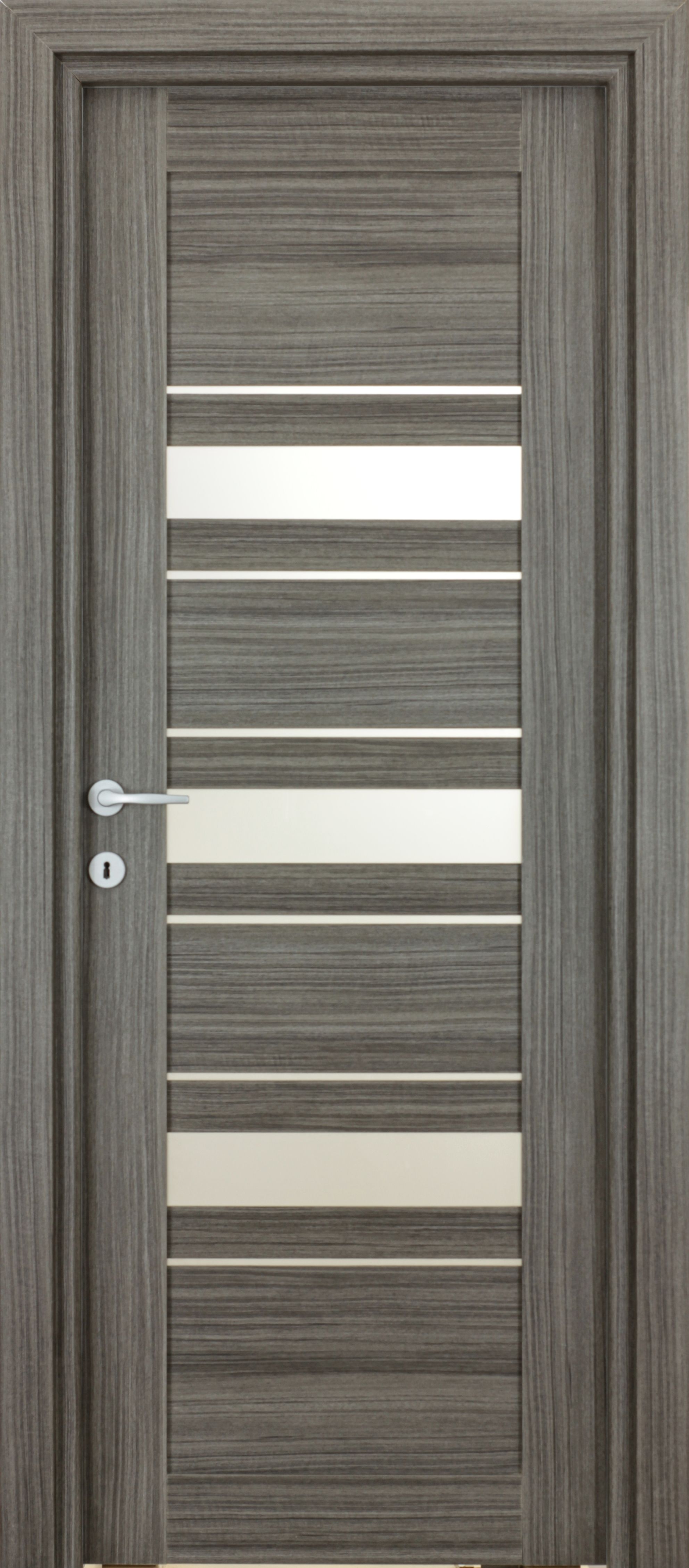 Usa de interior cu geam, gri, reversibila, mdf, 203 x 88 cm, toc inclus • Dora