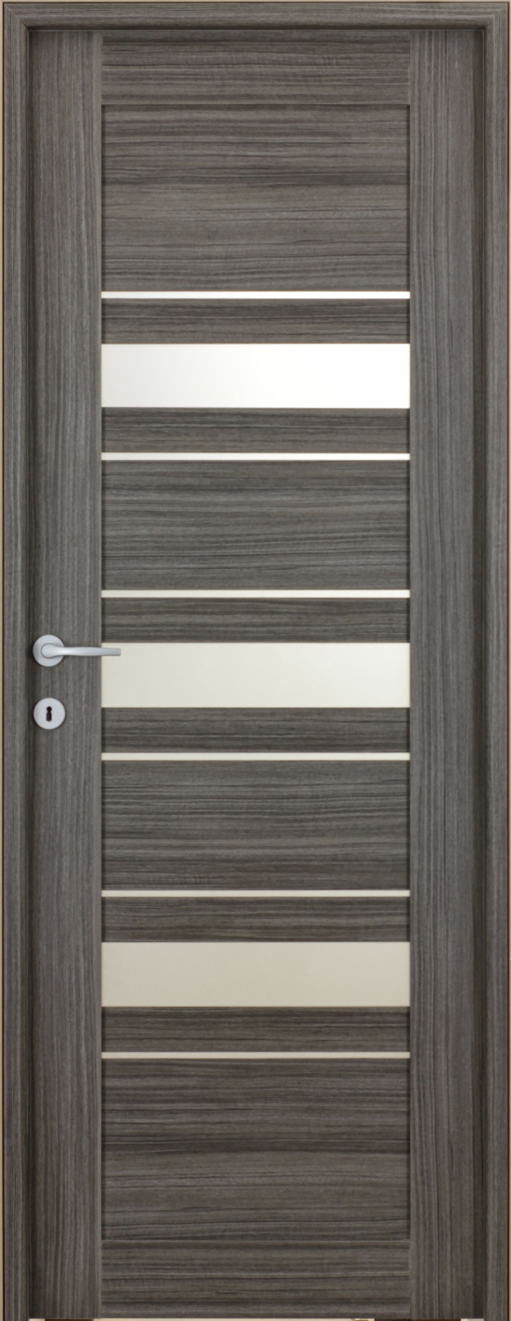 Usa de interior cu geam, gri, reversibila, mdf, 203 x 88 cm, toc inclus • Dora