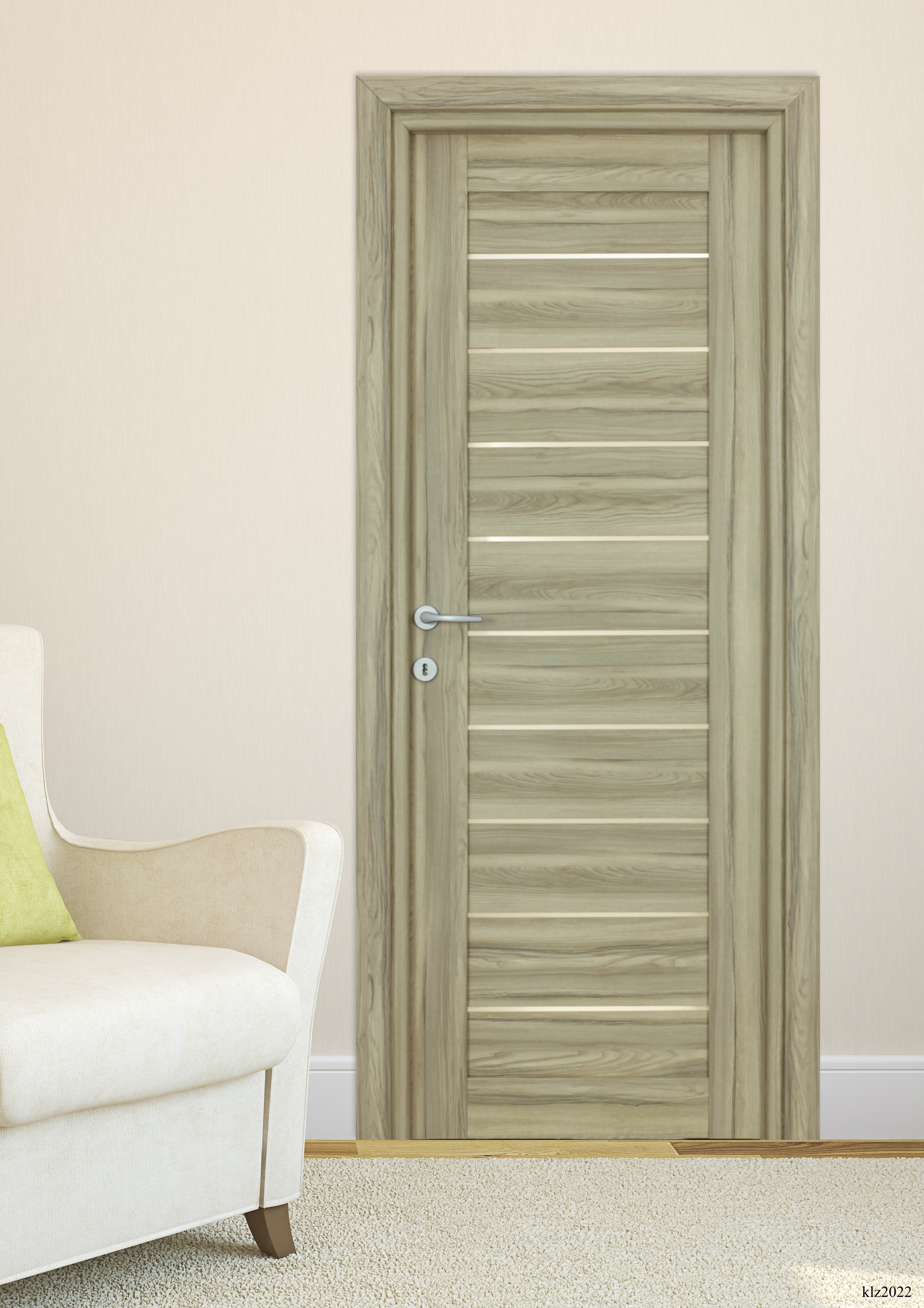 Usa de interior cu geam, maro, reversibila, mdf, 203 x 88 cm, toc inclus • Tarra