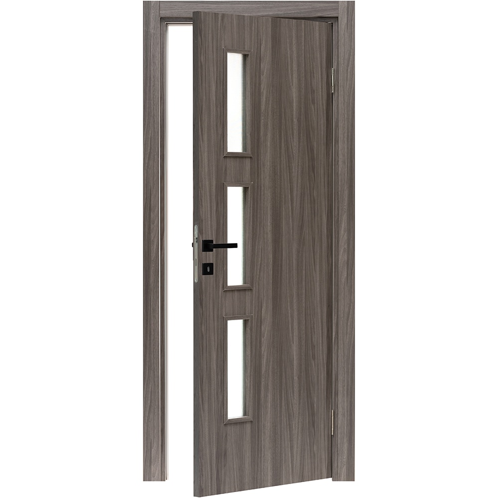 Usa interior VELTA Karpat, cu geam, reversibila, MDF, 78 x 203 cm, gri inchis