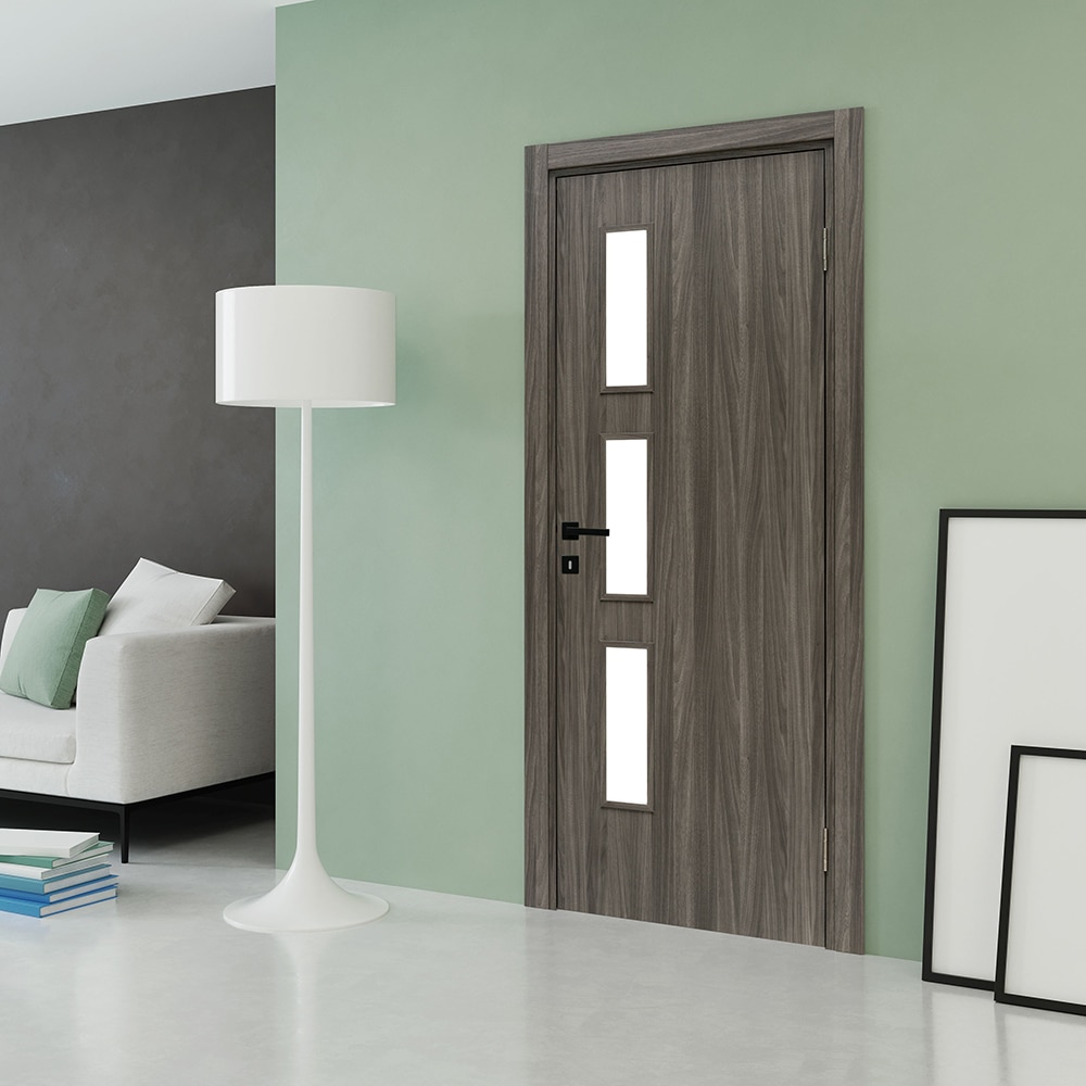 Usa interior VELTA Karpat, cu geam, reversibila, MDF, 78 x 203 cm, gri inchis