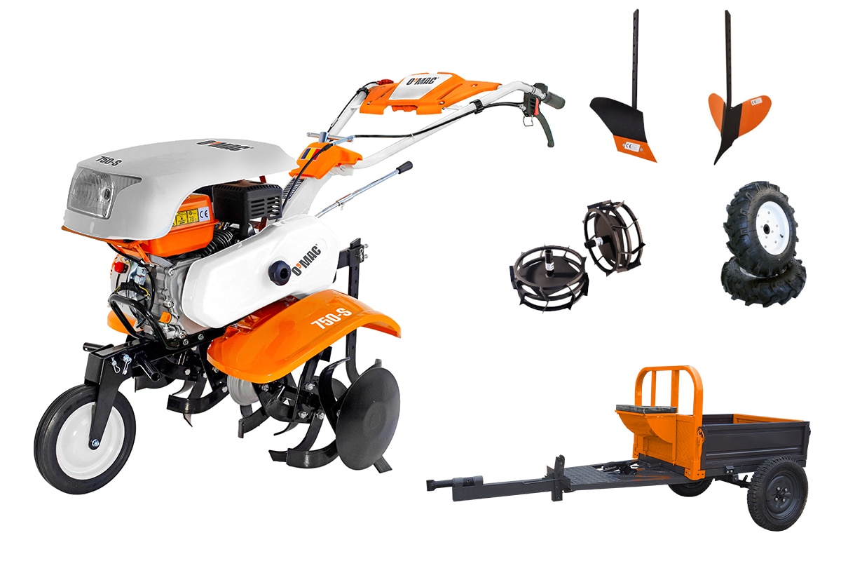 Motosapa pe benzina, O-Mac 750-S, 212 CC, 7 CP, latime lucru 90 cm, 4 timpi, + accesorii