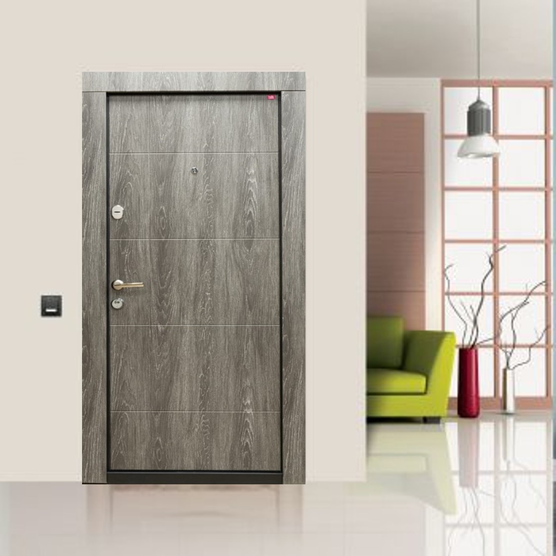 Usa de intrare pentru apartament, metalica, gri, fara geam, dreapta, 202 x 86 cm • Bella Casa BC 108