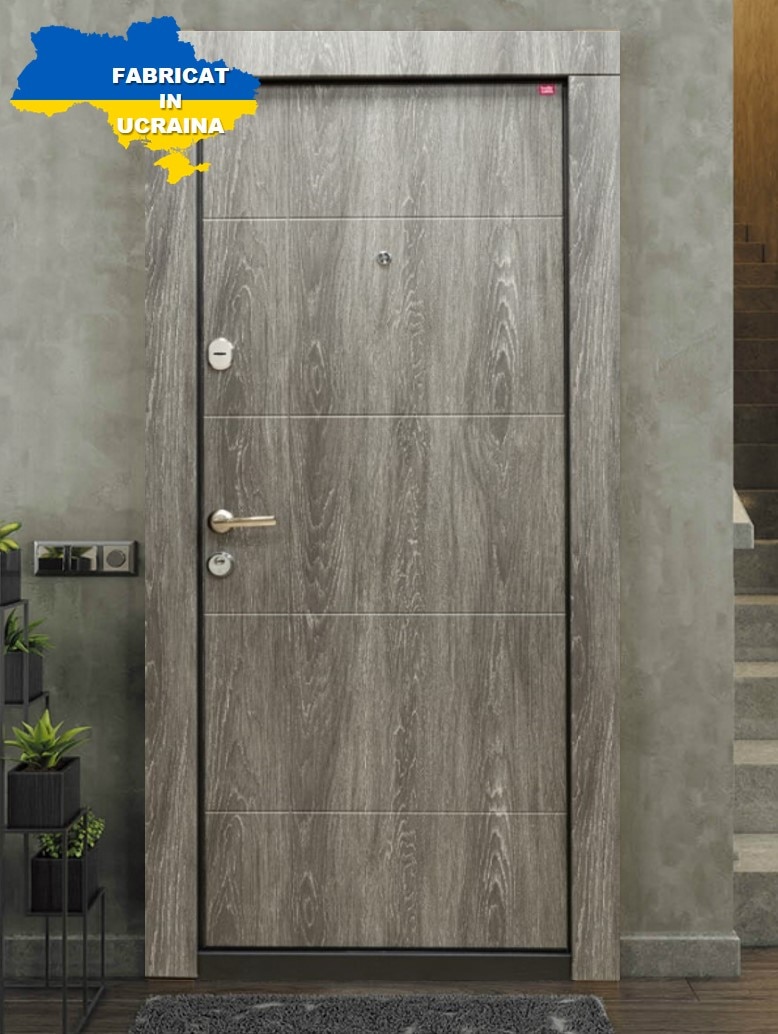 Usa de intrare pentru apartament, metalica, gri, fara geam, dreapta, 202 x 86 cm • Bella Casa BC 108