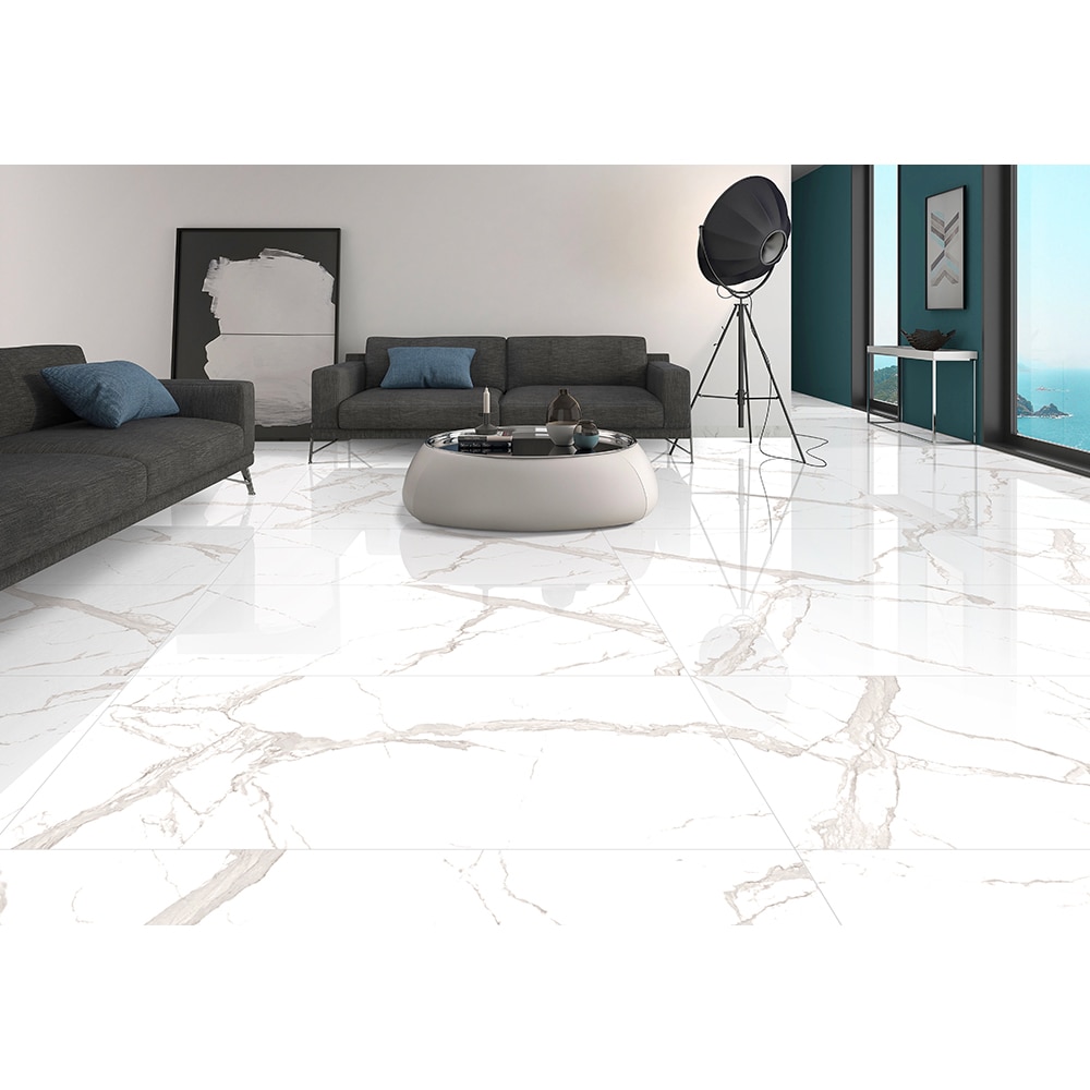 Gresie interior/exterior New Carrara, alb lucios, 60 x 120 cm, 9 mm, 1.44 m2/cutie