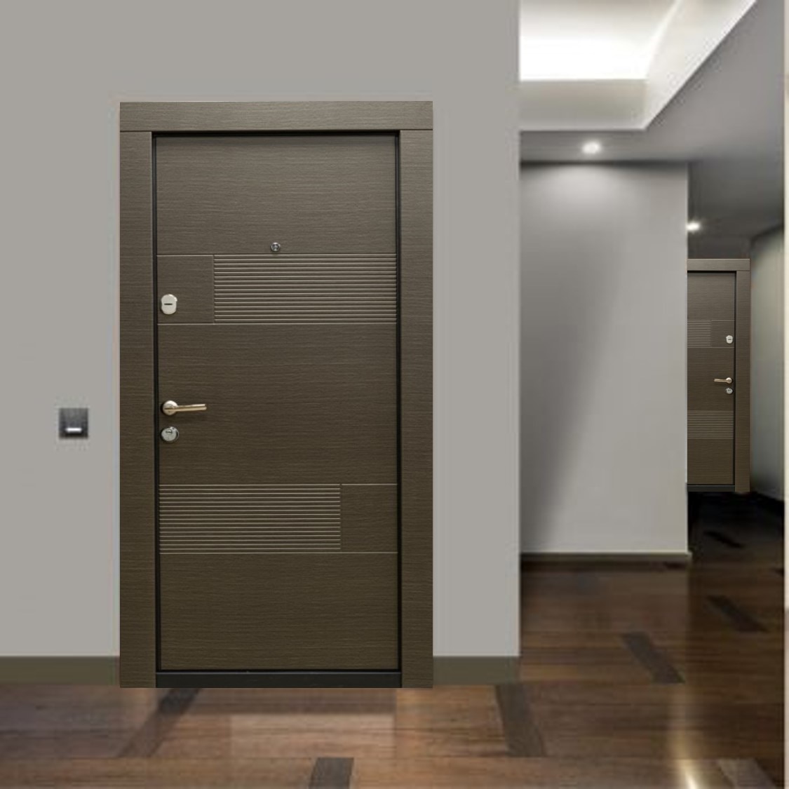 Usa de intrare pentru apartament, metalica, gri, dreapta, 202 x 86 cm  Bella Casa BC 106