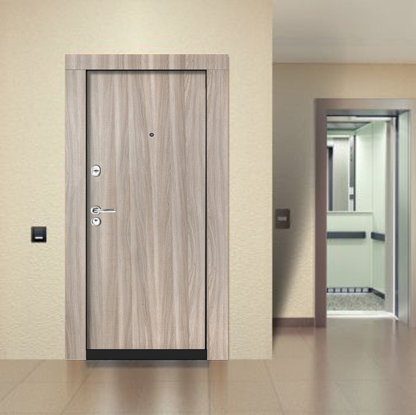 Usa de intrare pentru apartament, metalica, crem, fara geam, stanga, 205 x 86 cm  Bella Casa