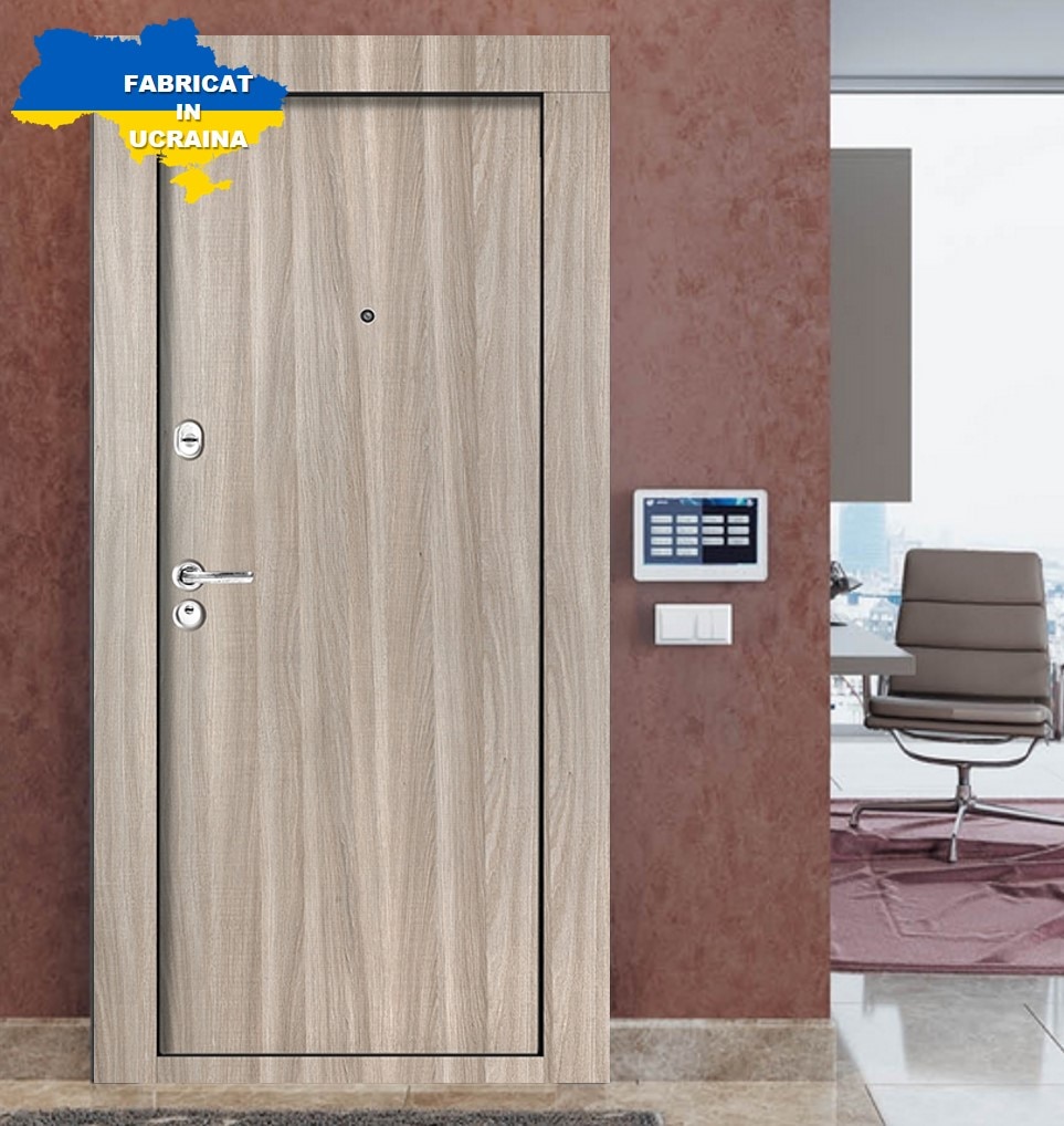 Usa de intrare pentru apartament, metalica, crem, fara geam, stanga, 205 x 86 cm  Bella Casa