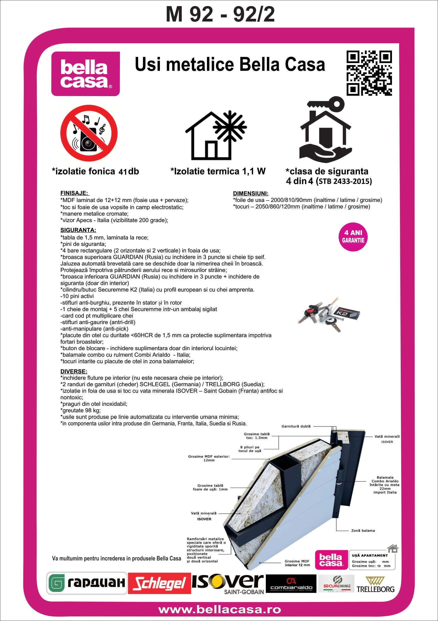 Usa de intrare pentru apartament, metalica, wenge, fara geam, stanga, 205 x 86 cm • Bella Casa