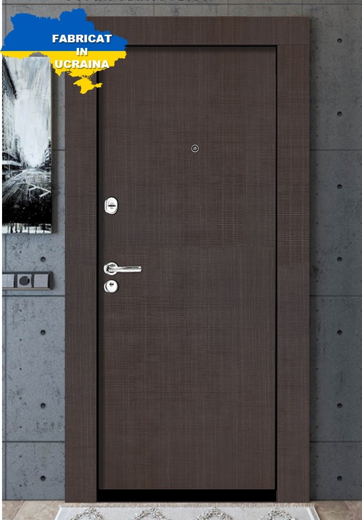 Usa de intrare pentru apartament, metalica, wenge, fara geam, stanga, 205 x 86 cm • Bella Casa