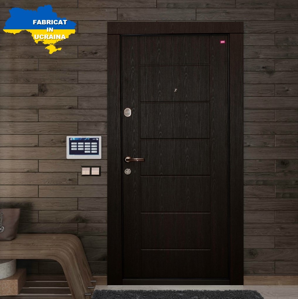 Usa de intrare pentru apartament, metalica, wenge, fara geam, stanga, 202 x 86 cm • Bella Casa