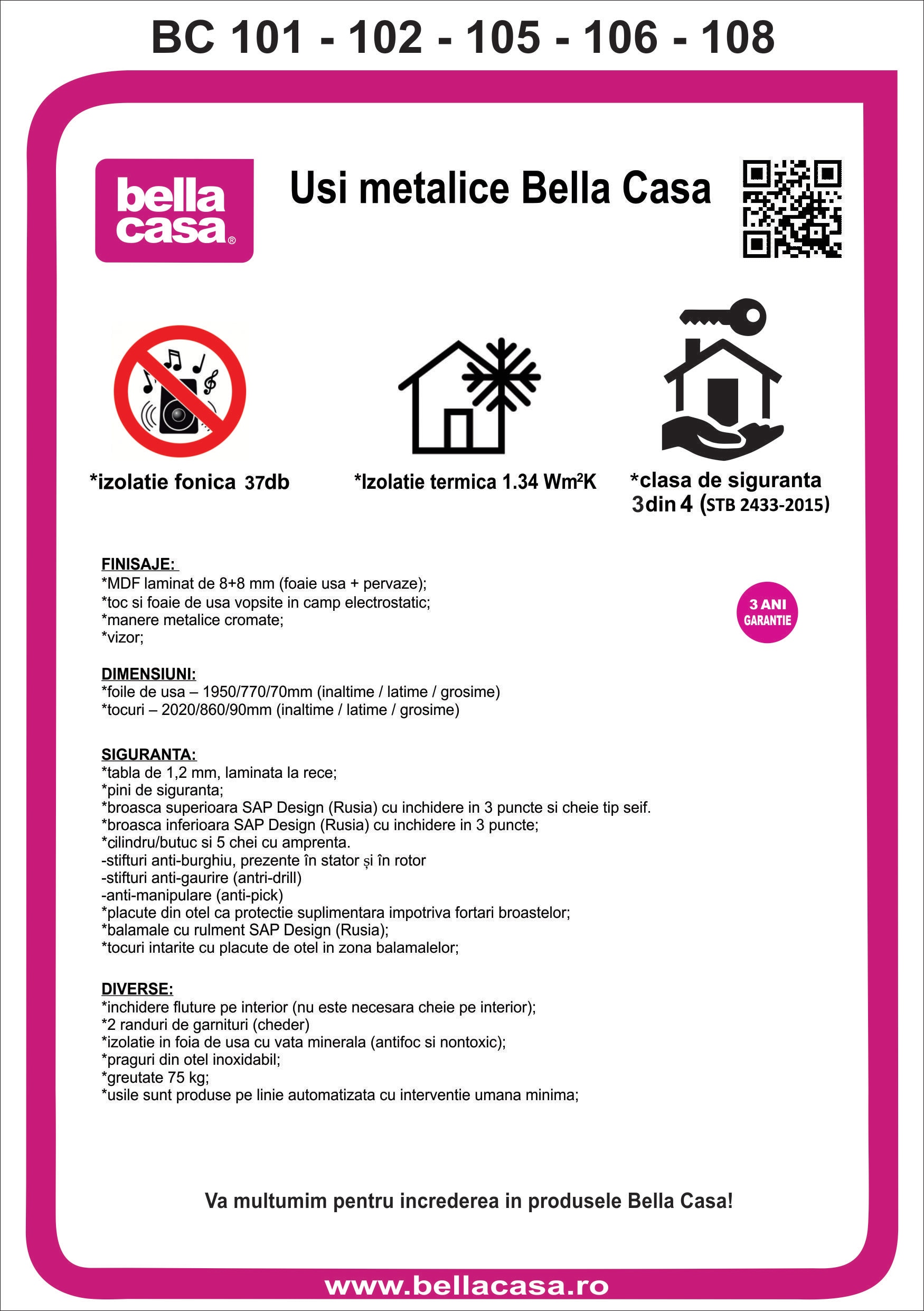 Usa de intrare pentru apartament, metalica, gri, dreapta, 202 x 86 cm  Bella Casa BC 102