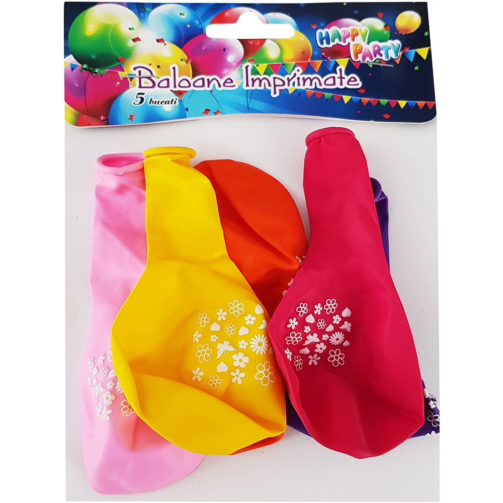 Baloane imprimate Party, latex, multicolor, 5 buc