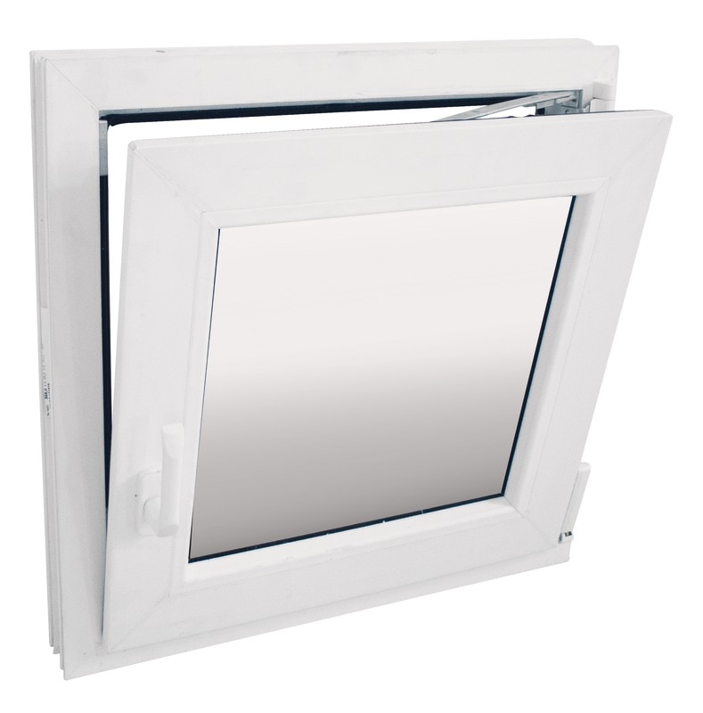 Fereastra termopan PVC, geam Clar + Low-E, alb, 5 camere, 56 x 56 cm, stanga, dubla deschidere, oscilobatanta Gealan