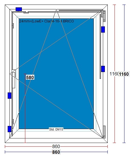 Fereastra termopan PVC, geam Clar + Low-E, alb, 5 camere, 86 x 116 cm, dreapta, dubla deschidere, oscilobatanta  Gealan