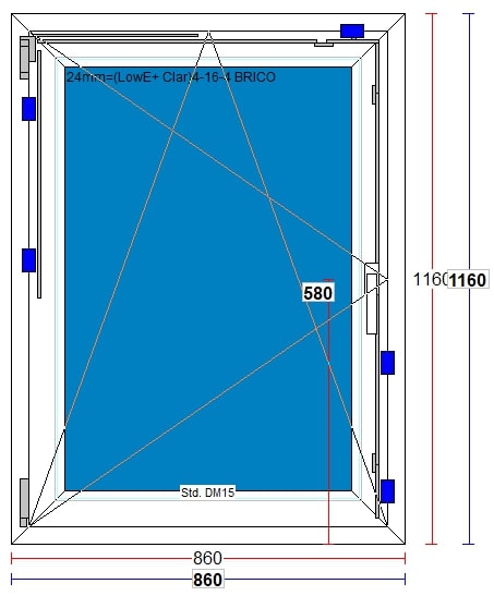 Fereastra termopan PVC, geam Clar + Low-E, alb, 5 camere, 86 x 116 cm, stanga, dubla deschidere, oscilobatanta  Gealan