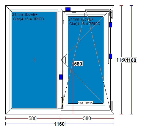 Fereastra termopan PVC, geam Clar + Low-E, alb, 5 camere, 116 x 116 cm, dreapta, dubla deschidere, fixa + oscilobatanta  Gealan