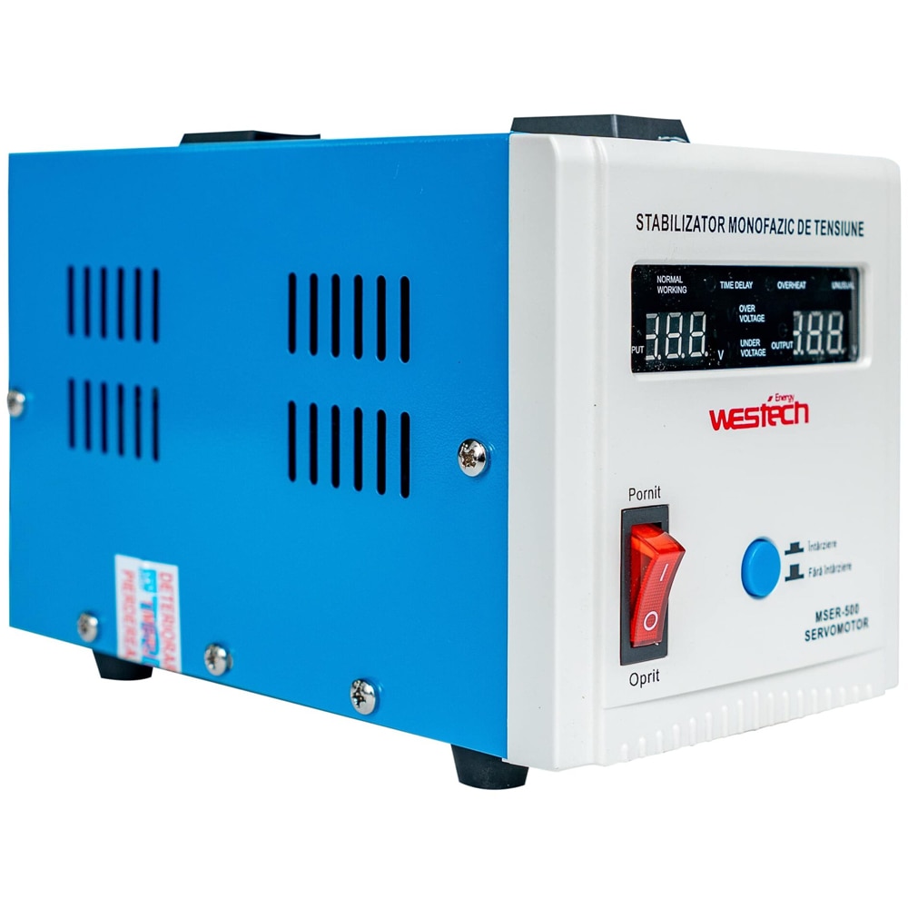 Stabilizator tensiune monofazat cu servomotor Westech MSER-500 (V2), 500VA (375W)
