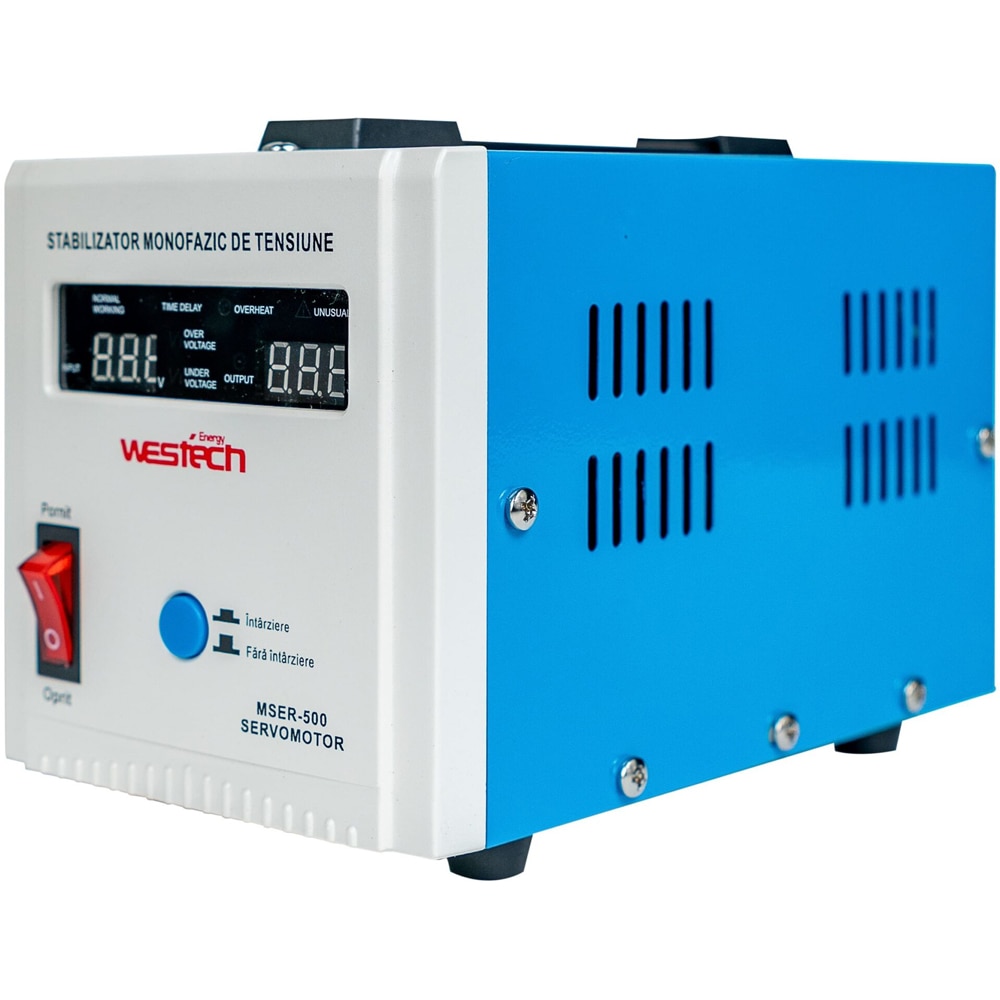 Stabilizator tensiune monofazat cu servomotor Westech MSER-500 (V2), 500VA (375W)