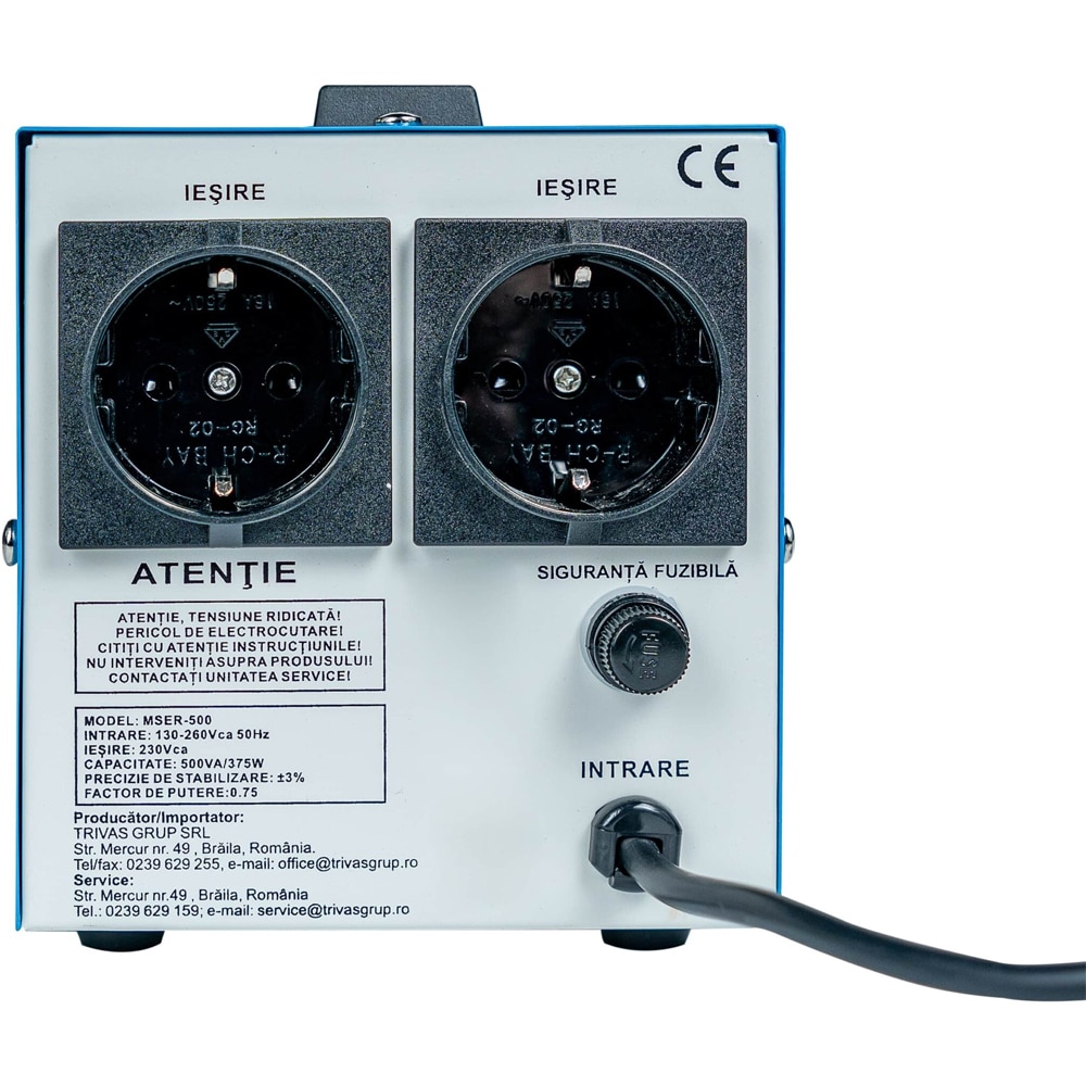 Stabilizator tensiune monofazat cu servomotor Westech MSER-500 (V2), 500VA (375W)