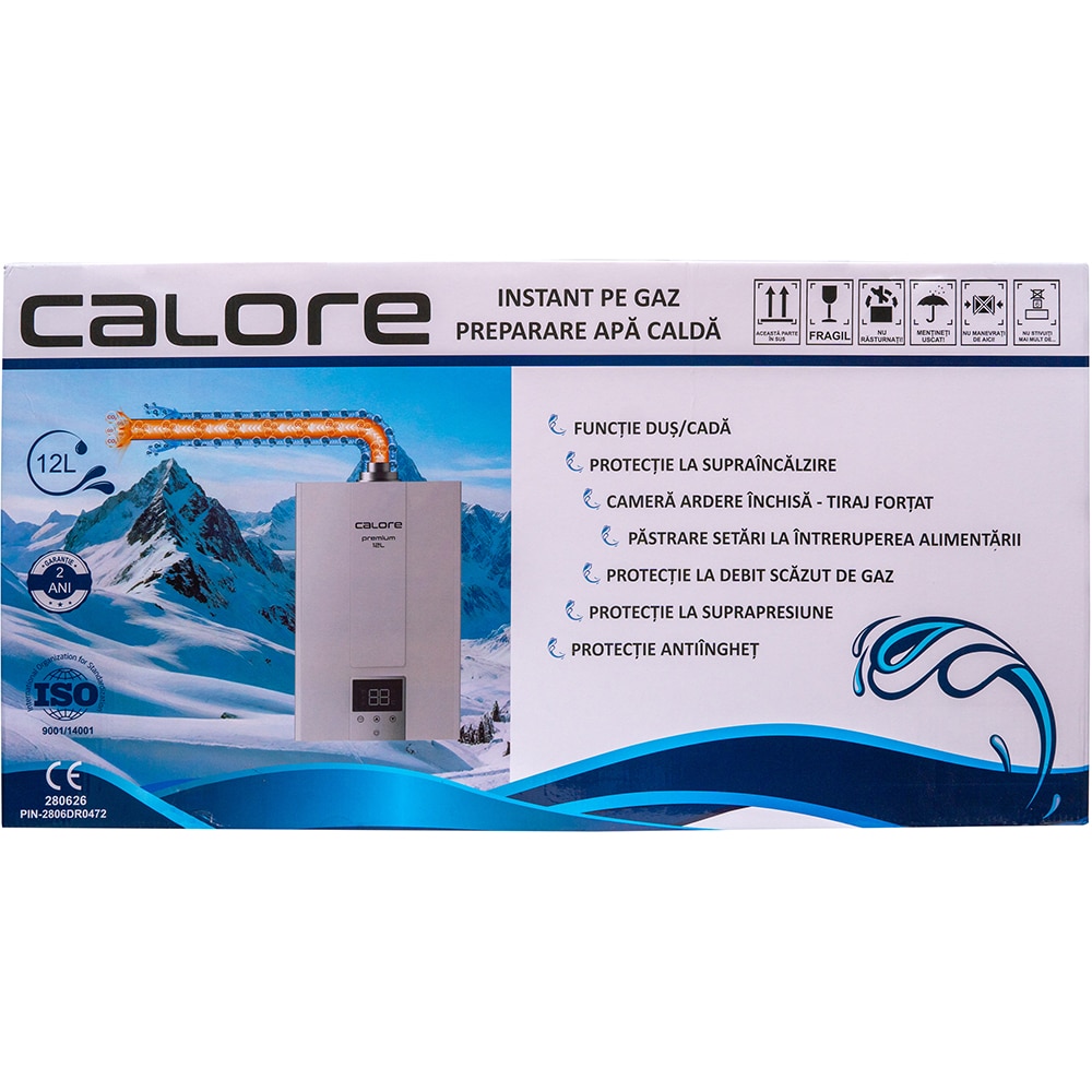 Instant pe gaz CALORE Premium, 24000W, 12/min, afisaj LED, alb