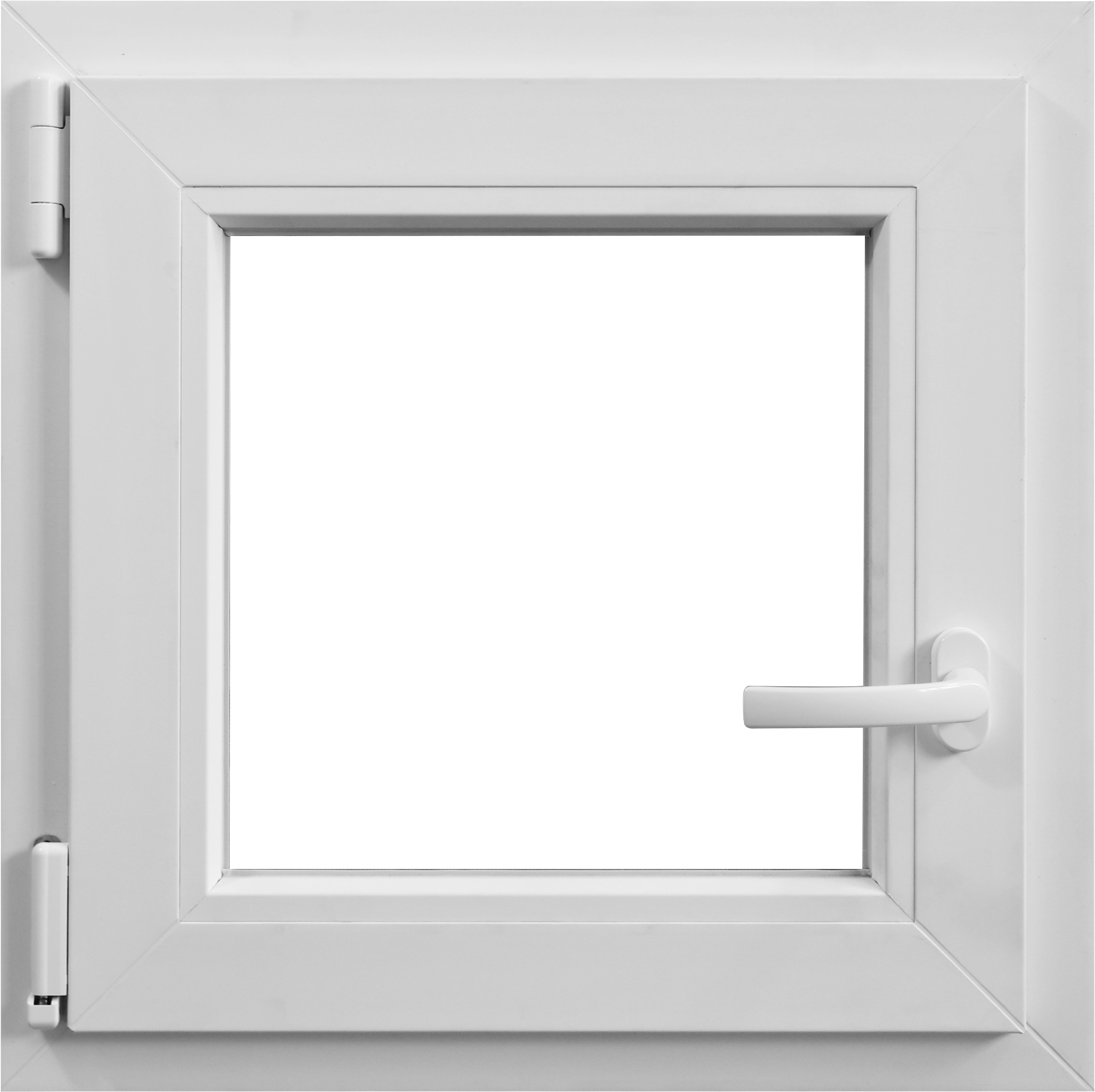 Fereastra termopan PVC, geam Float + Low-E, alb, 4 camere, 56 x 56 cm, stanga, dubla deschidere, oscilobatanta • Aplast