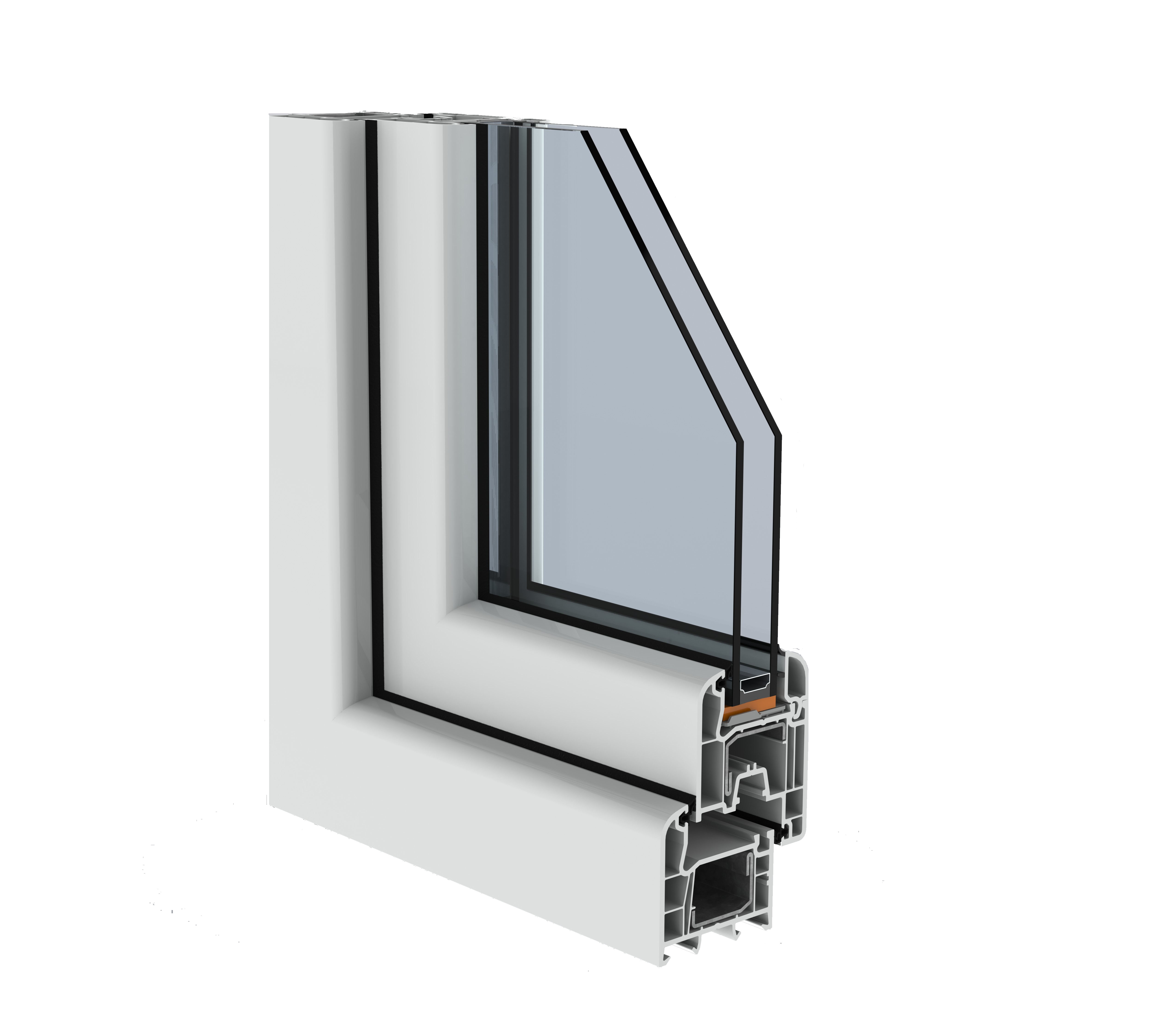 Fereastra termopan PVC, geam Float + Low-E, alb, 4 camere, 56 x 56 cm, stanga, dubla deschidere, oscilobatanta • Aplast