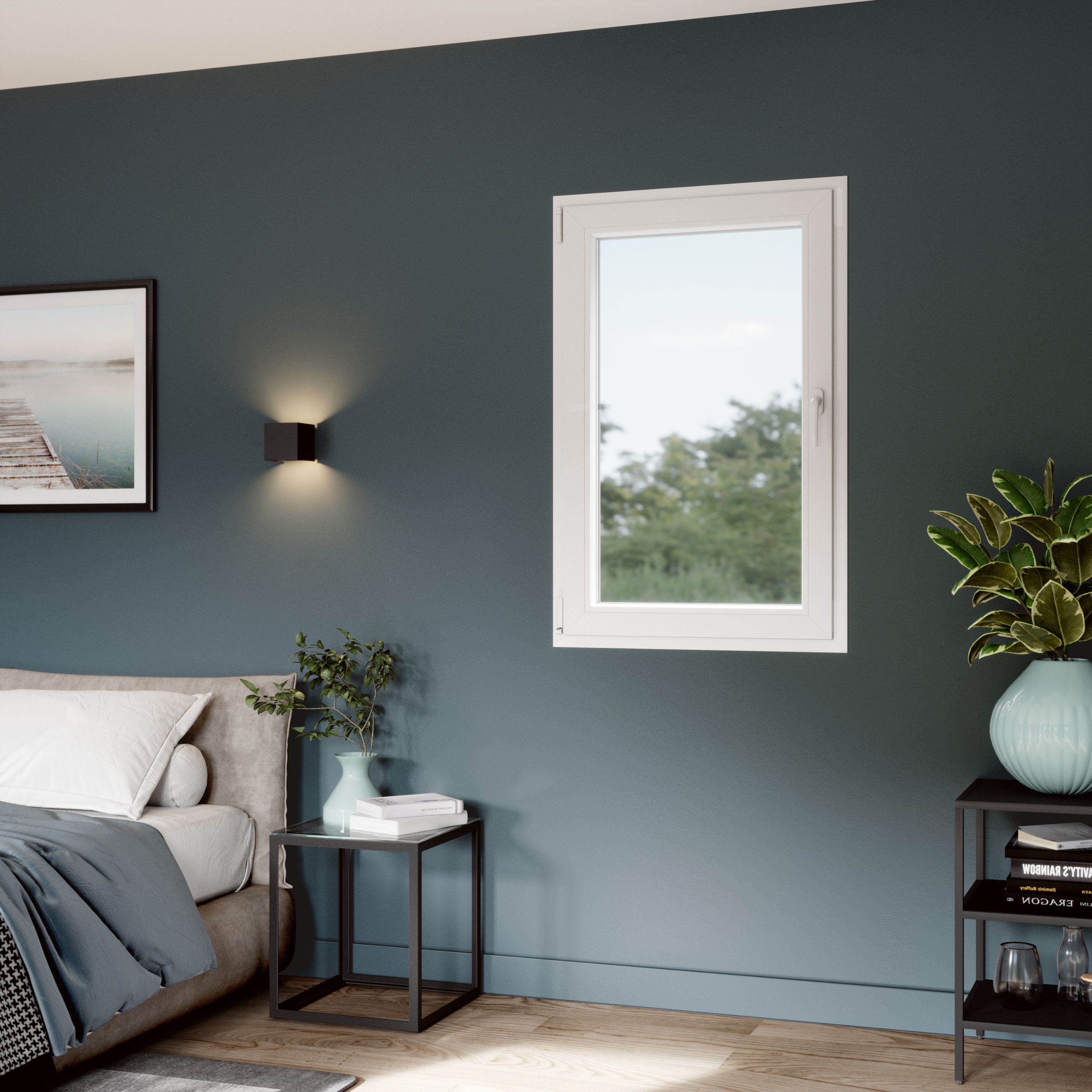 Fereastra termopan PVC, geam Float + Low-E, alb, 4 camere, 76 x 116 cm, stanga, dubla deschidere, oscilobatanta  Aplast