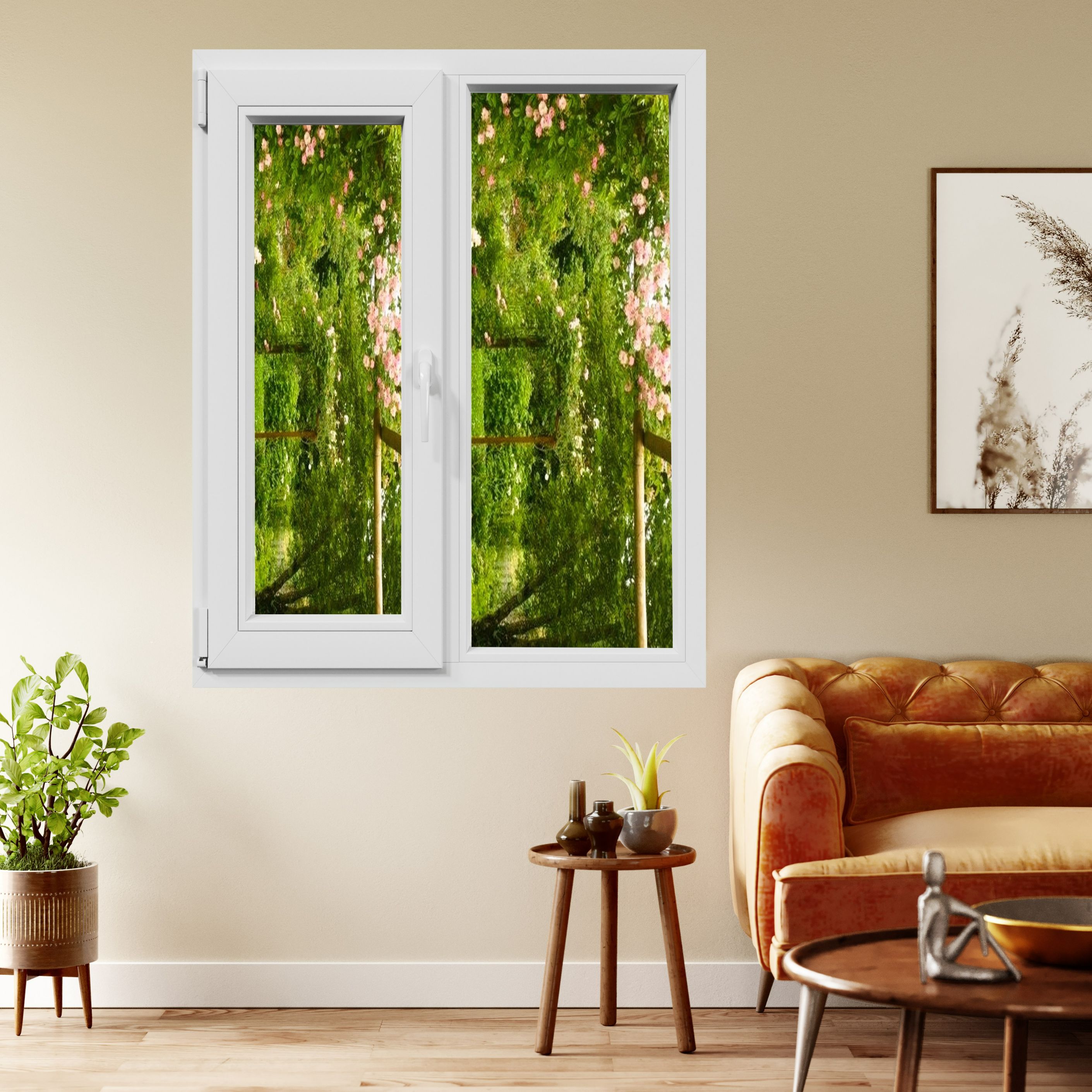 Fereastra termopan PVC, geam Float + Low-E, alb, 4 camere, 116 x 116 cm, stanga, dubla deschidere, fixa + oscilobatanta • Aplast