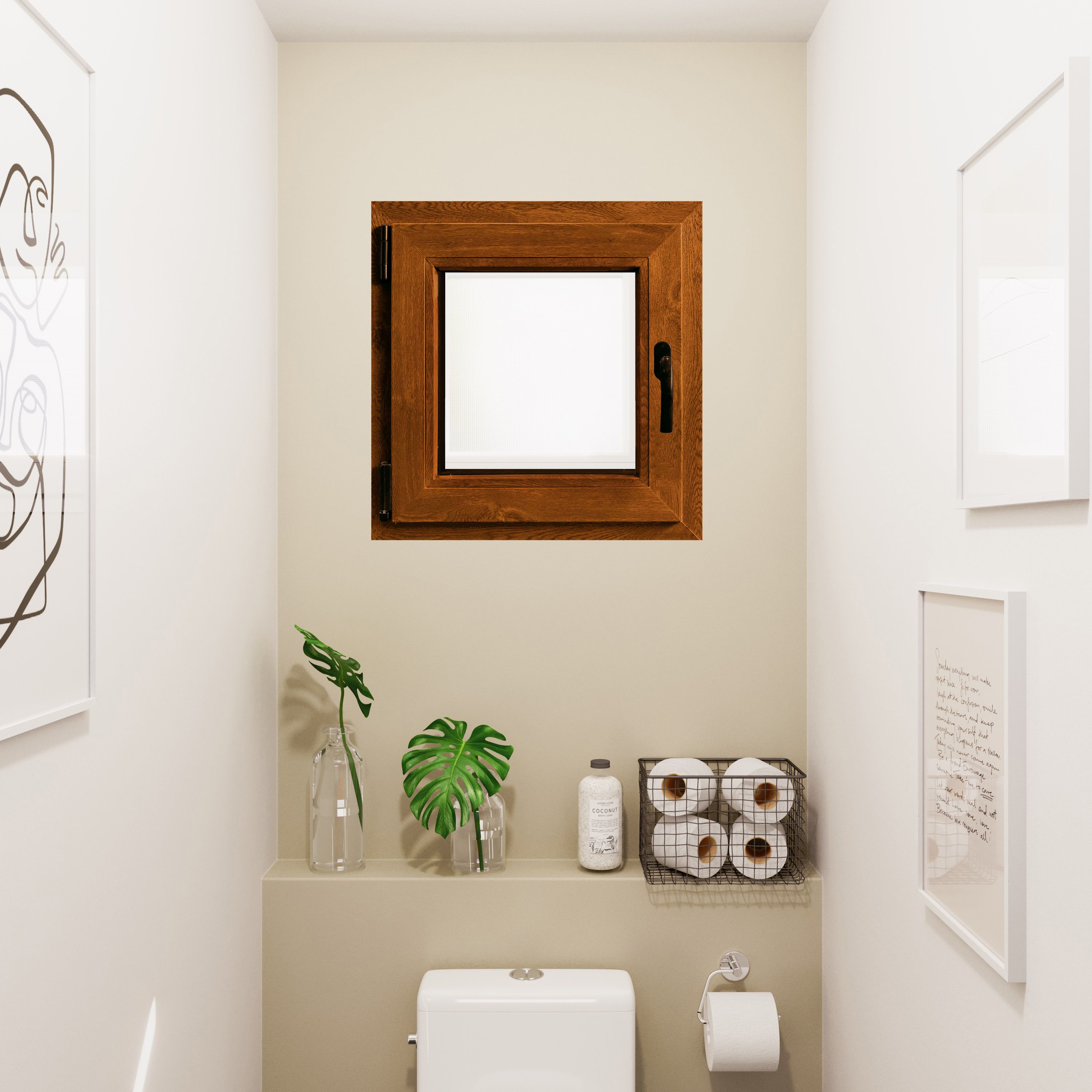 Fereastra termopan PVC, geam Float + Low-E, nuc, 6 camere, 56 x 56 cm, stanga, dubla deschidere, oscilobatanta Aplast