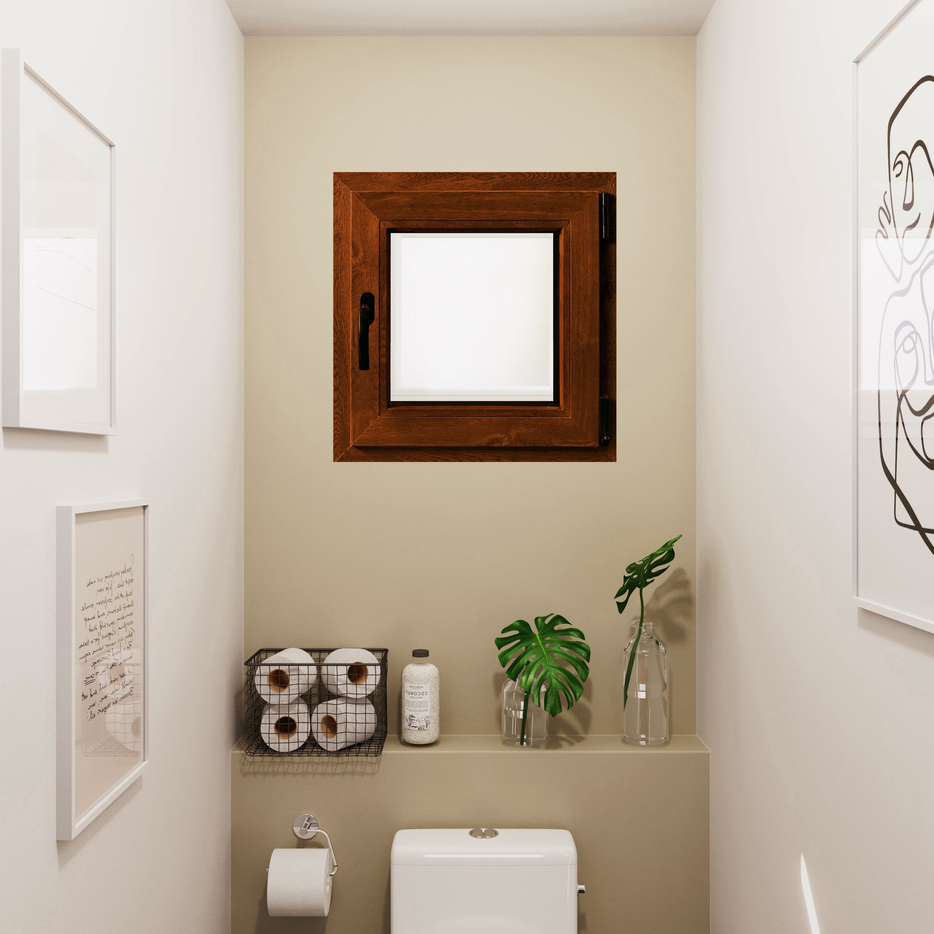 Fereastra termopan PVC, geam Float + Low-E, nuc, 6 camere, 56 x 56 cm, dreapta, dubla deschidere, oscilobatanta  Aplast