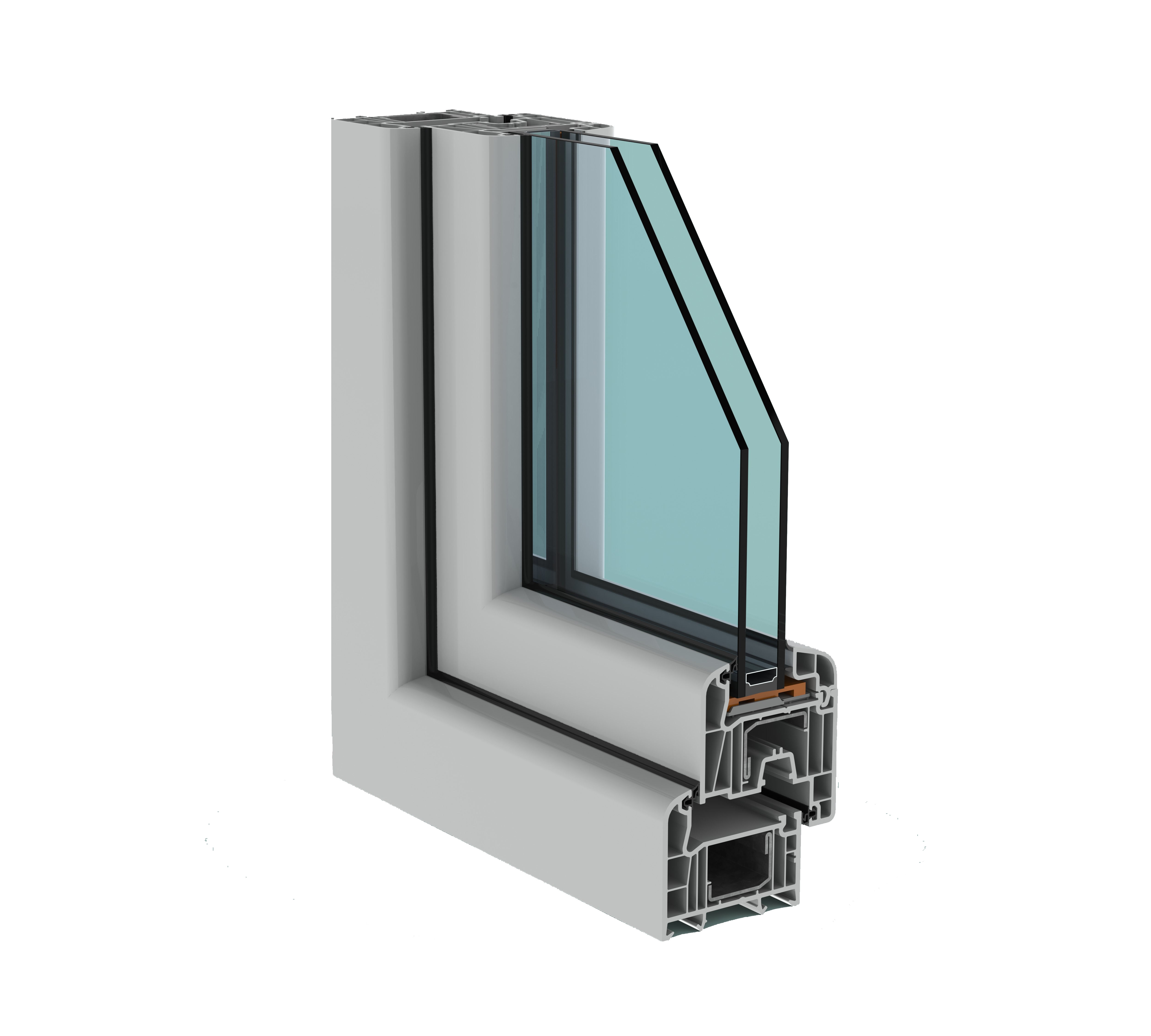 Fereastra termopan PVC, geam Float + Low-E, nuc, 6 camere, 56 x 86 cm, stanga, dubla deschidere, oscilobatanta • Aplast