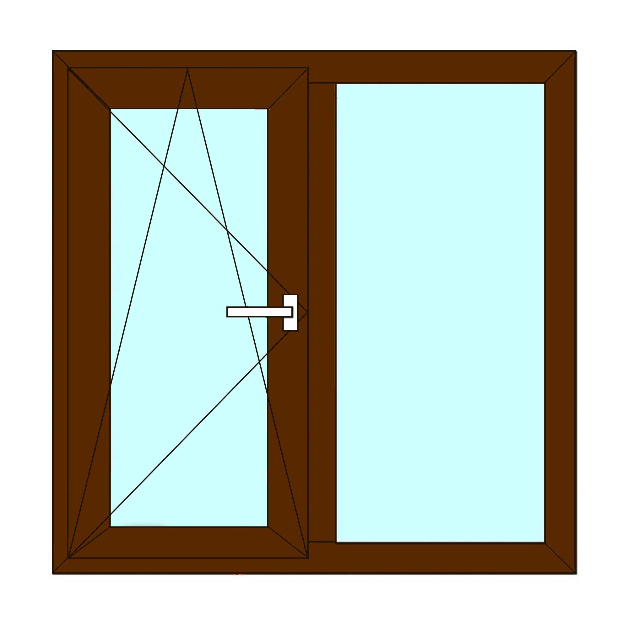 Fereastra termopan PVC, geam Float + Low-E, nuc, 6 camere, 116 x 116 cm, stanga, dubla deschidere, fixa + oscilobatanta Aplast