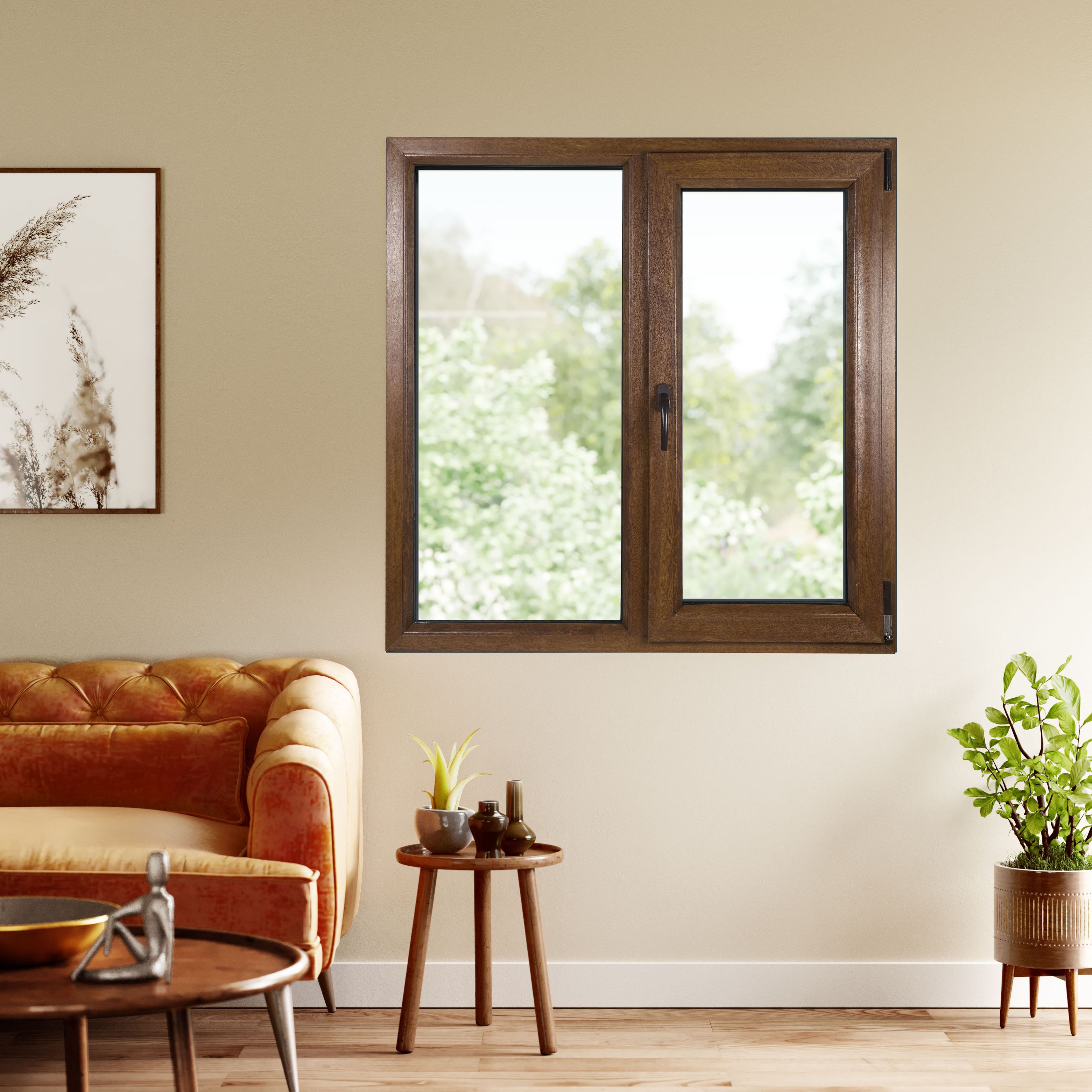 Fereastra termopan PVC, geam Float + Low-E, nuc, 6 camere, 116 x 116 cm, dreapta, dubla deschidere, fixa + oscilobatanta  Aplast