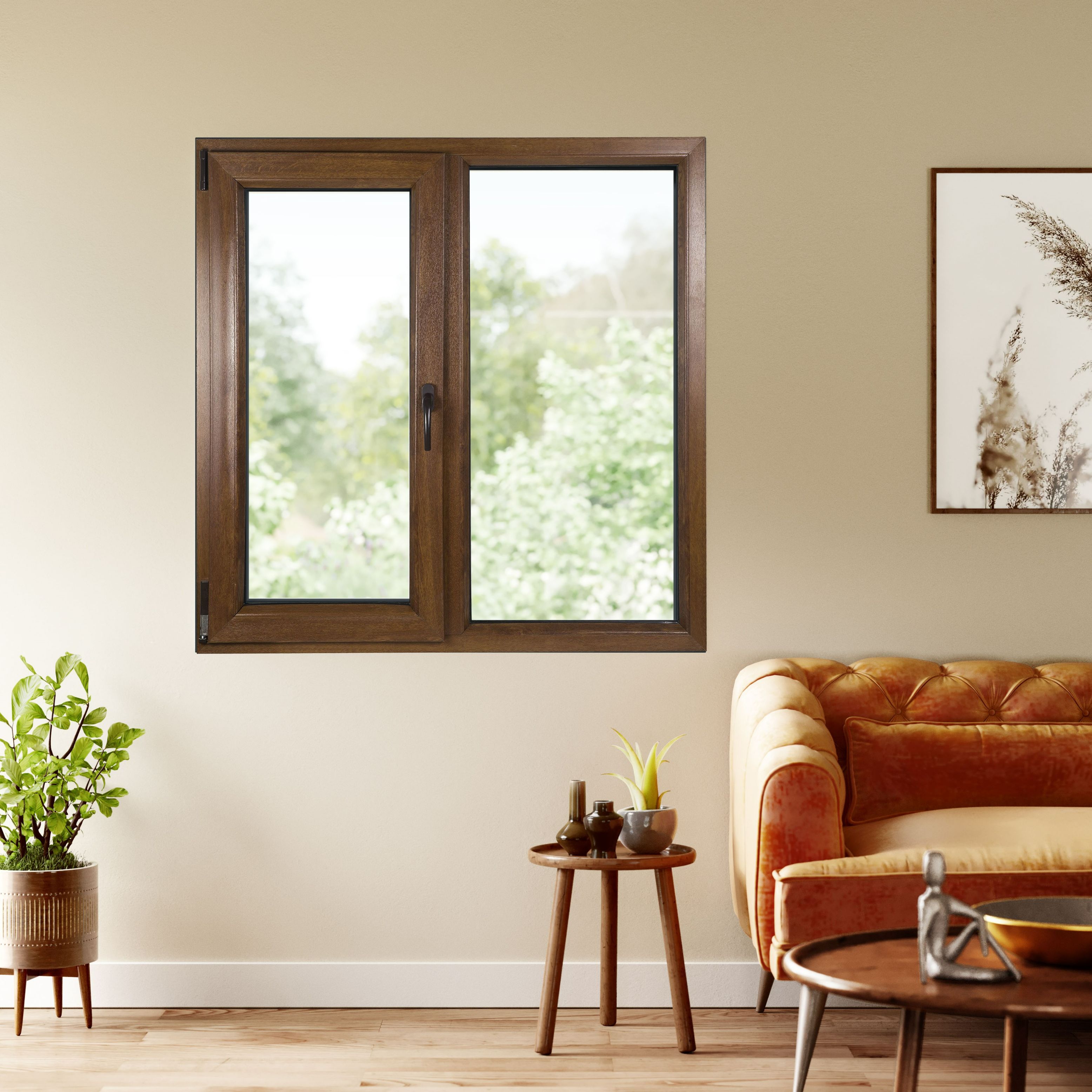 Fereastra termopan PVC, geam Float + Low-E, nuc, 6 camere, 156 x 116 cm, dreapta, dubla deschidere, fixa + oscilobatanta  Aplast