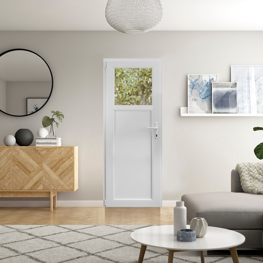 Usa termopan PVC exterior, batanta, cu geam, 4 C, 1/3, alb, dreapta, simpla deschidere, 88 x 205 cm  Aplast